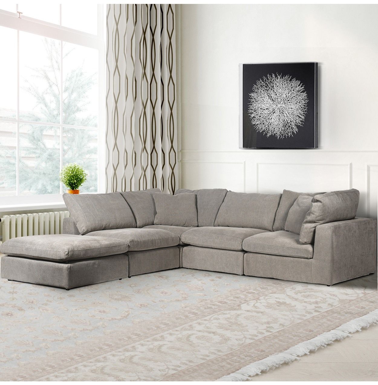 Stone Grey Linen Adjustable Corner Sofa | Nicky Cornell Throughout Light Charcoal Linen Sofas (View 8 of 15)
