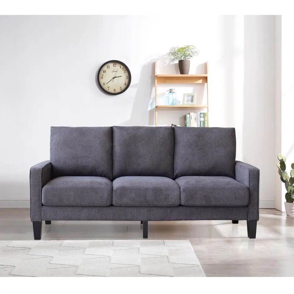 Sturdy Structure Living Room 100% Polyester Sofa In Dark Grey Fabric | Ebay In Dark Grey Polyester Sofa Couches (View 2 of 15)