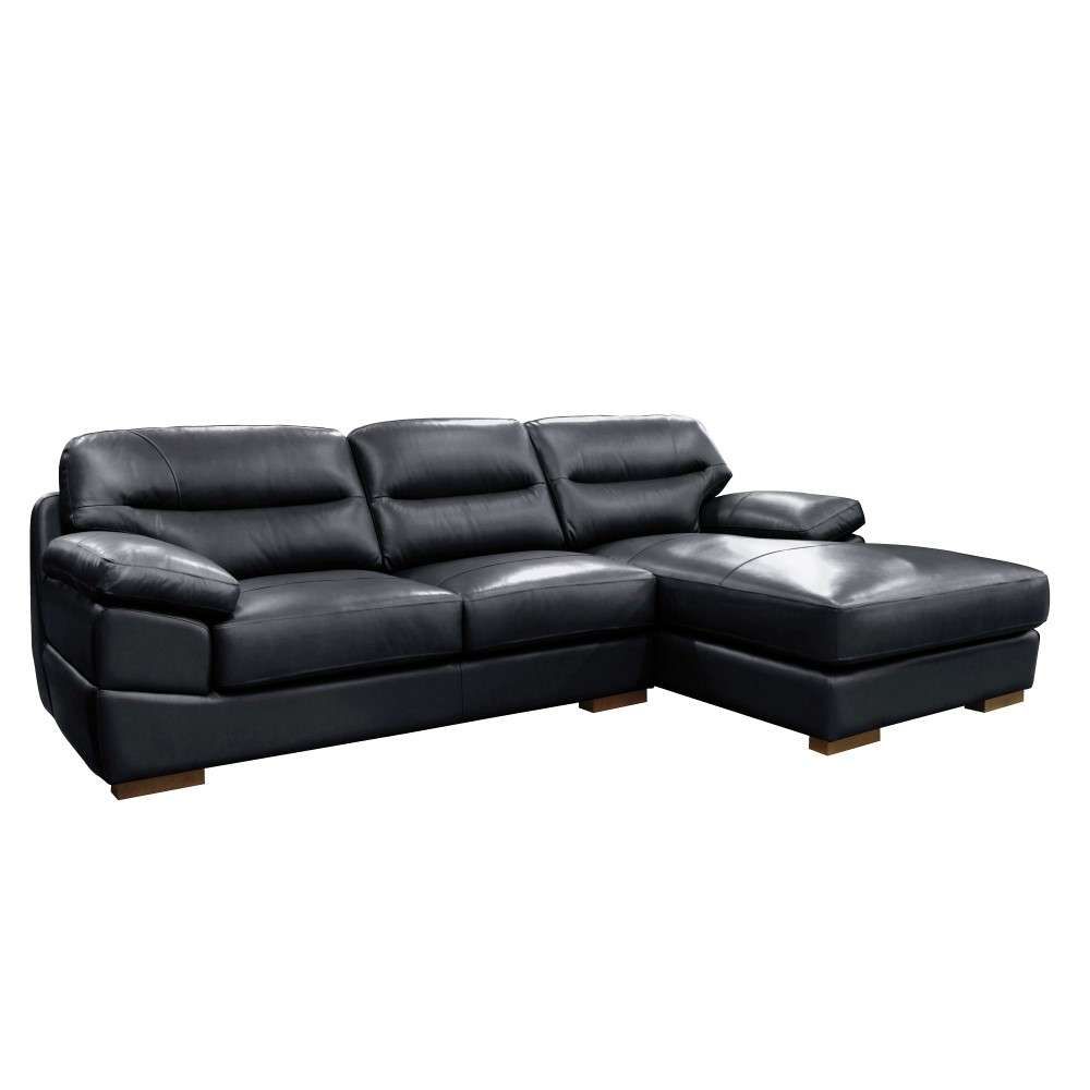 Sunset Trading – Jayson 115" Wide Top Grain Leather Sofa With Chaise Black  Right Facing Chofa Oversized Couch Sectional – Su Jh80 155sp With Right Facing Black Sofas (Photo 15 of 15)