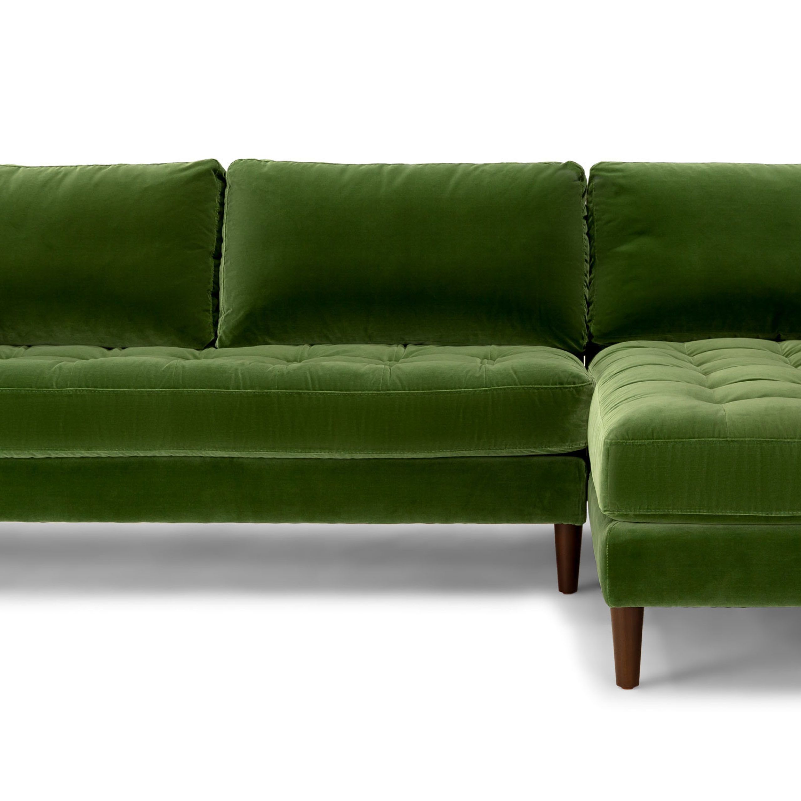 Sven Walnut & Grass Green Velvet Right Chaise Sectional | Article Within Green Velvet Modular Sectionals (View 4 of 15)