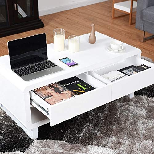 Tangkula Modern Coffee Table Drawer Led Best Offer Ineedthebestoffer For Coffee Tables With Drawers And Led Lights (Photo 13 of 15)