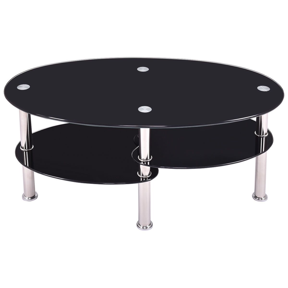 Tempered Glass Oval Side Coffee Table Shelf Chrome Base Living Room Intended For Tempered Glass Oval Side Tables (View 8 of 15)