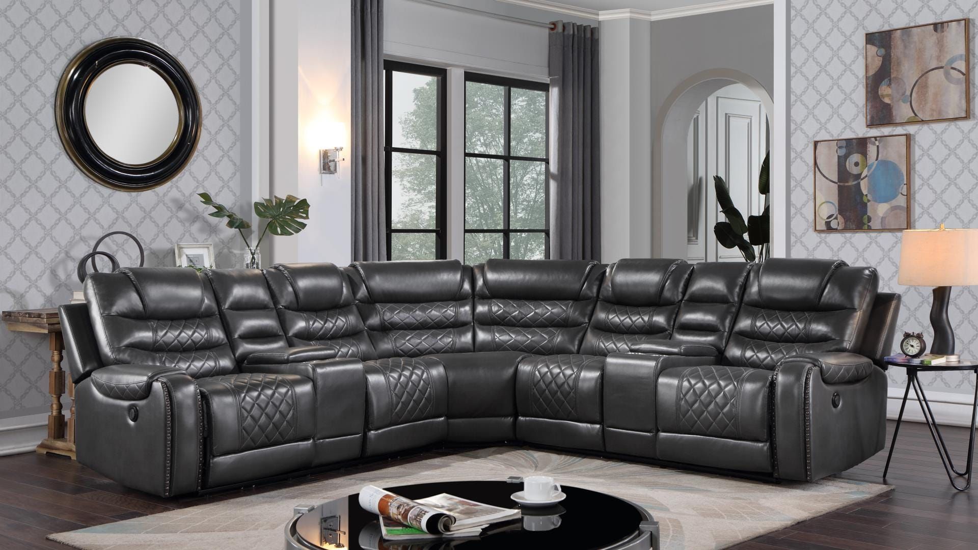 Tennesee Gray Faux Leather Sectional Sofagalaxy Furniture Pertaining To Faux Leather Sectional Sofa Sets (View 11 of 15)