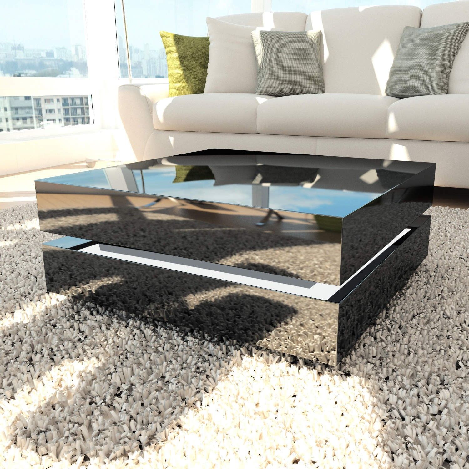 Tiffany Black High Gloss Cubic Led Coffee Table | Furniture123 With Regard To High Gloss Black Coffee Tables (Photo 5 of 15)
