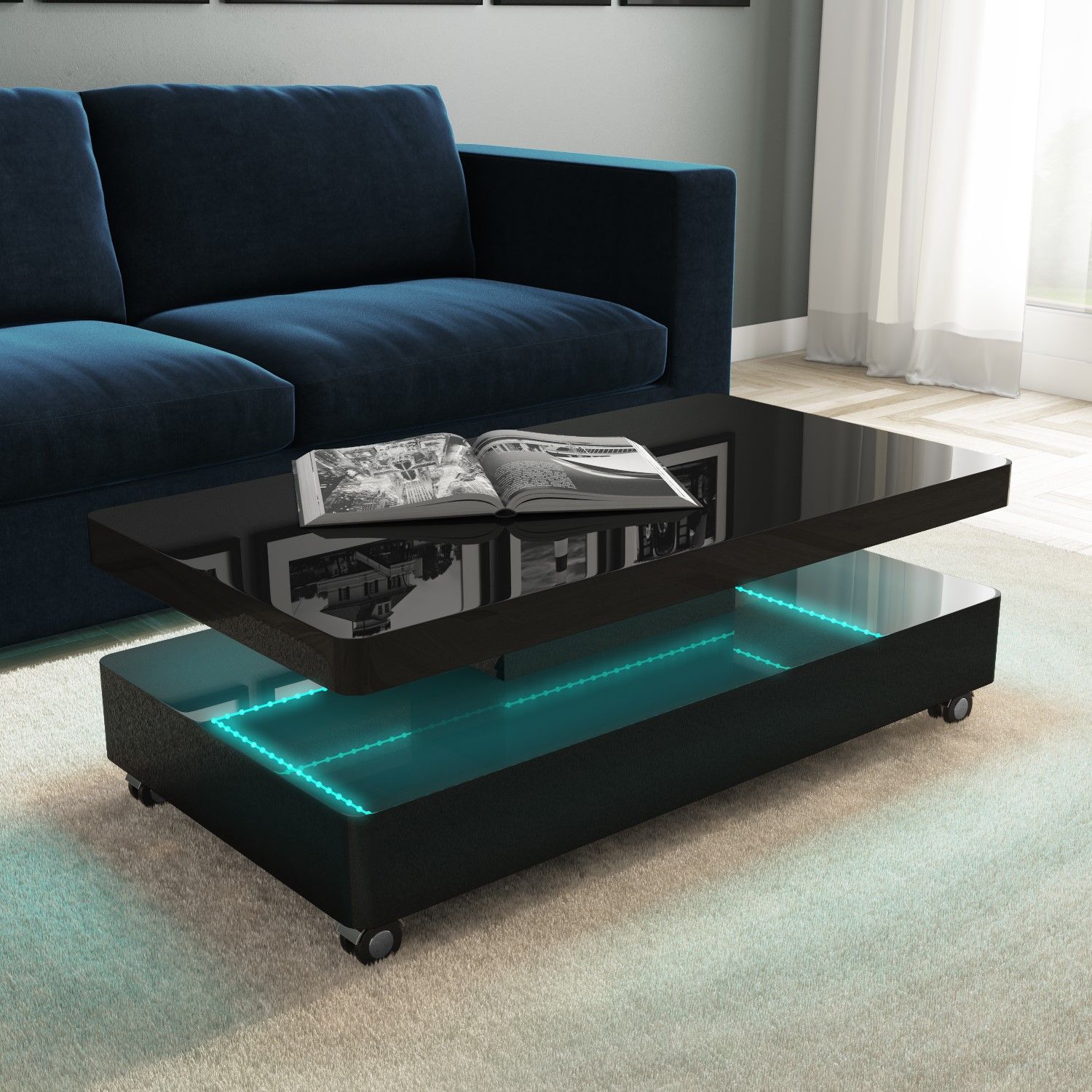 Tiffany Black High Gloss Rectangular Coffee Table With Led Lighting For Rectangular Led Coffee Tables (Photo 3 of 15)