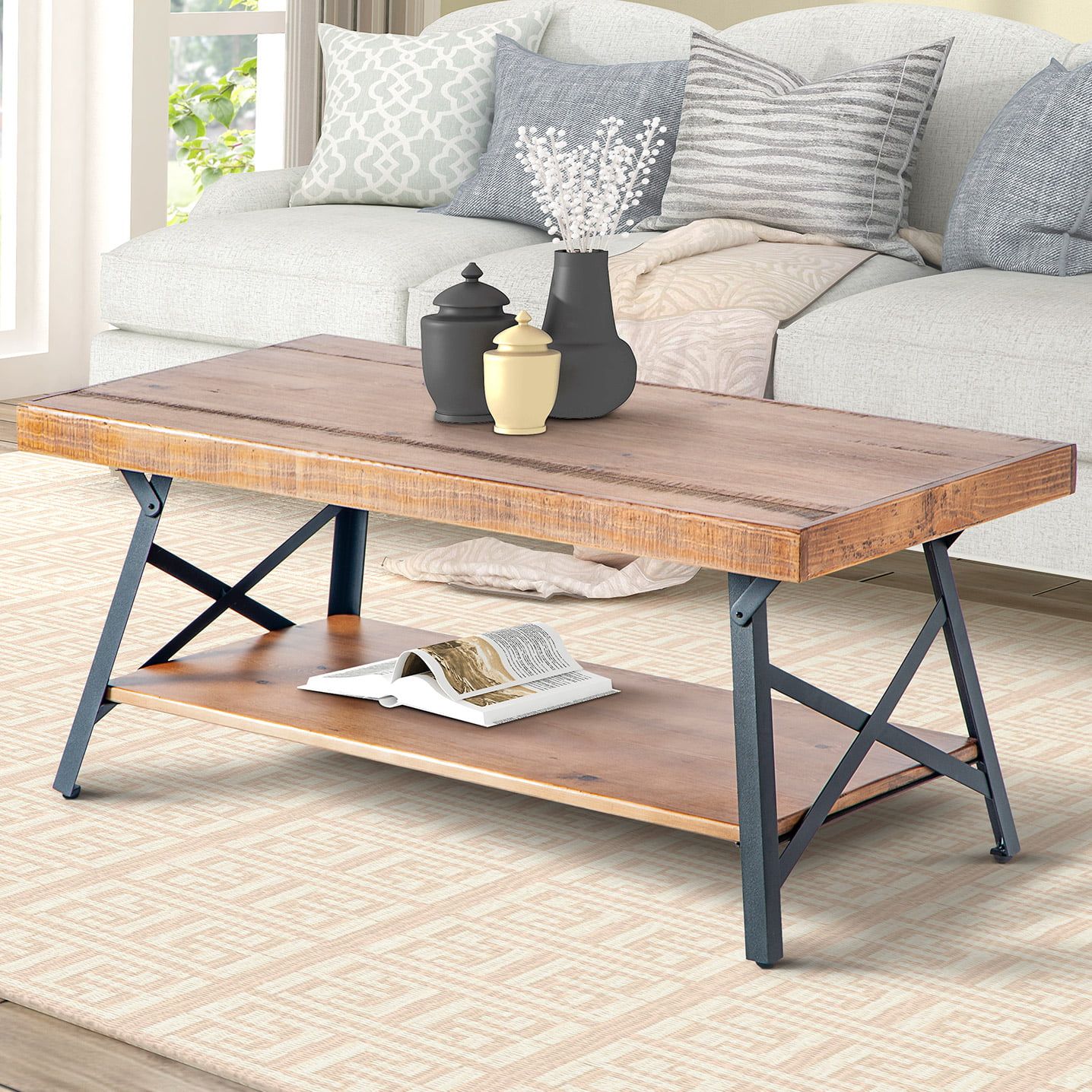 Tkoofn Solid Wood Coffee Table With Metal Legs Living Room Furniture Throughout Coffee Tables With Solid Legs (Photo 3 of 15)