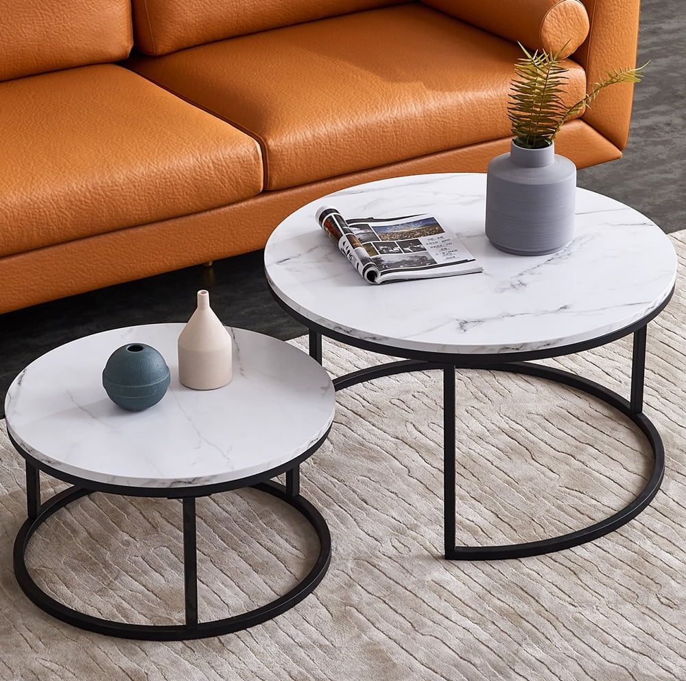 Top 32” Modern Nesting Coffee Table Simple Modern Living Room  2 Round With Regard To Modern Nesting Coffee Tables (View 7 of 15)