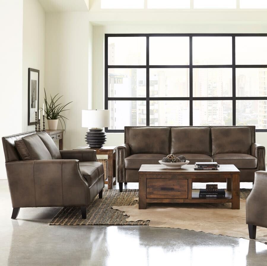 Top Grain Leather Match Brown Sugar Sofa And Loveseat Living Room Furniture  Set | Ebay With Regard To Top Grain Leather Loveseats (View 9 of 15)