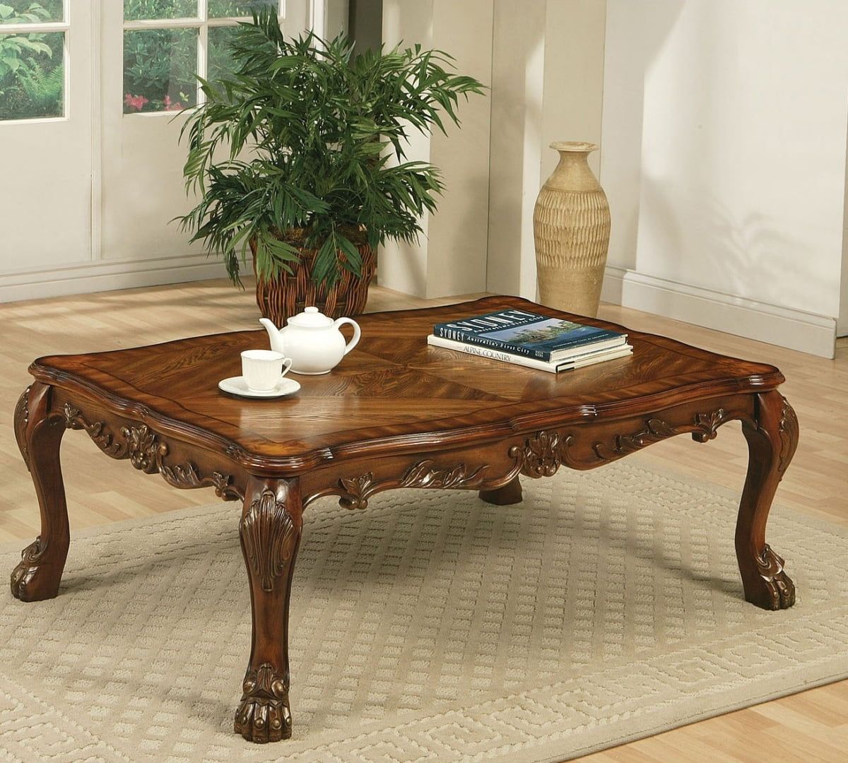 Traditional Carved Wood Occasional Coffee Table In Cherry Finish New With Regard To Occasional Coffee Tables (Photo 5 of 15)