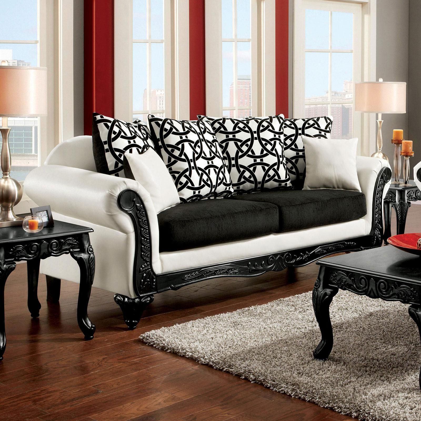 Traditional Fabric Upholstery Sofa In Black,white Dolphyfurniture Of  America – Buy Online On Ny Furniture Outlet Within Traditional Black Fabric Sofas (Photo 9 of 15)
