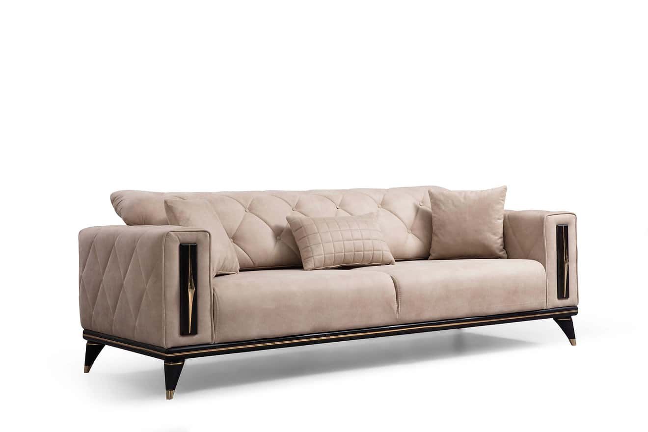 Truva Beige Velvet Fabric Sofaalpha Furniture In Elegant Beige Velvet Sofas (View 7 of 15)