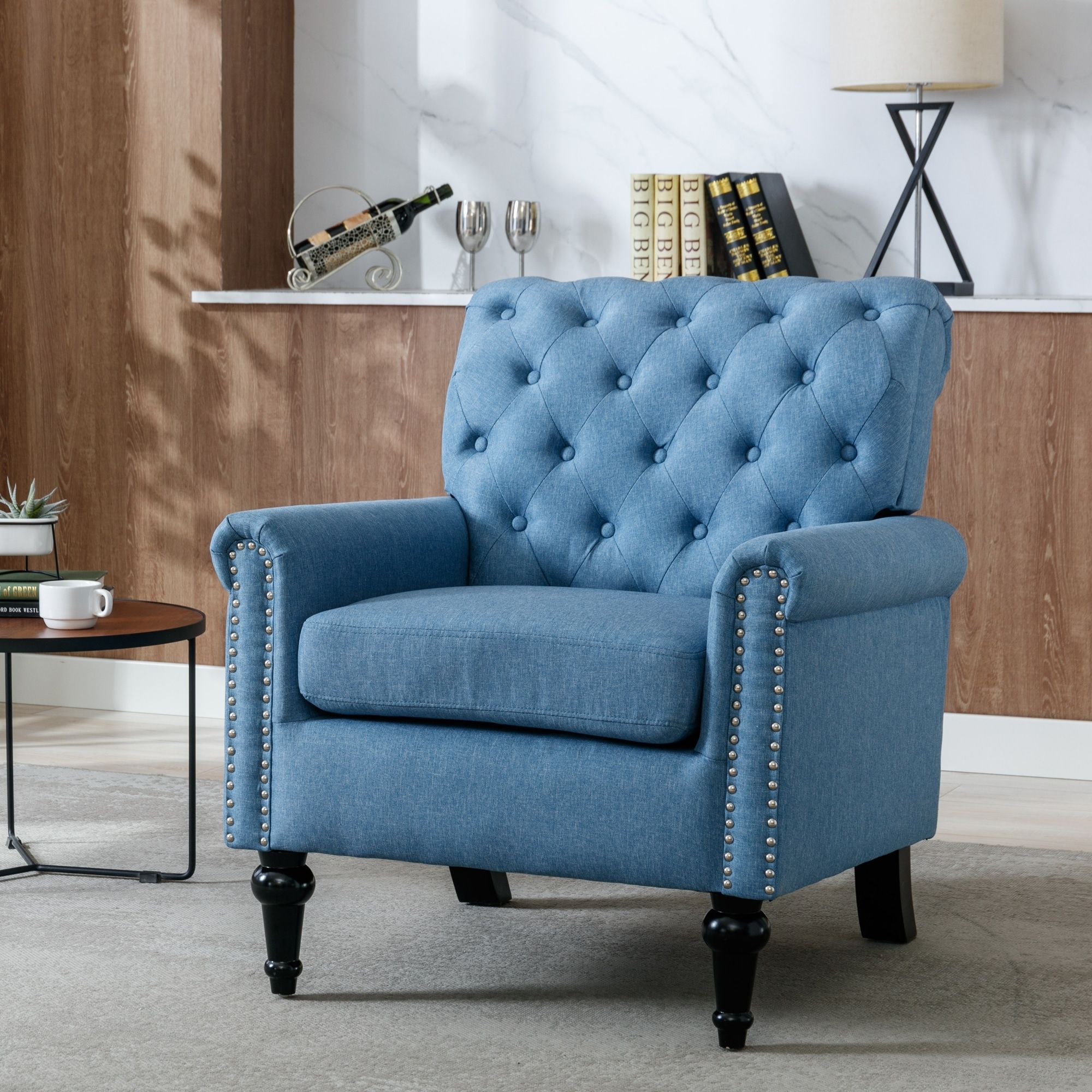 Tufted Upholstered Accent Chairs Single Sofa Chair For Livingroom With  Linen Fabric Armchairs Comfy Reading Chair – Bed Bath & Beyond – 38047189 Intended For Comfy Reading Armchairs (View 6 of 15)