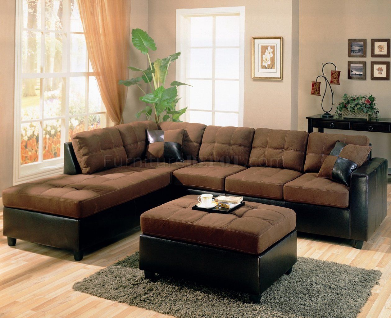 Two Tone Modern Sectional Sofa 500655 Chocolate/dark Brown Throughout 2 Tone Chocolate Microfiber Sofas (View 6 of 15)