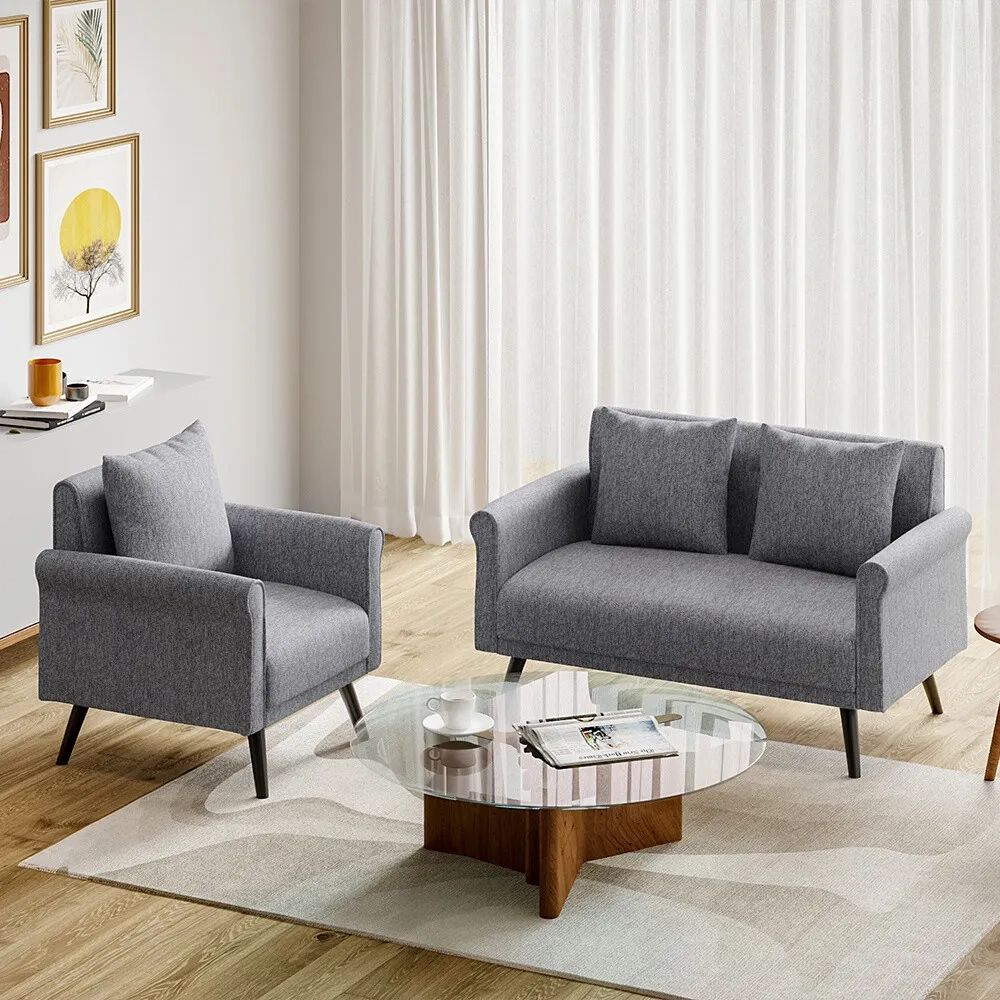 Upholstered Nordic 2 Seater Love Seat Sofa Armrest Couch Settee Grey Linen  Sofas | Ebay With Regard To Gray Linen Sofas (View 9 of 15)