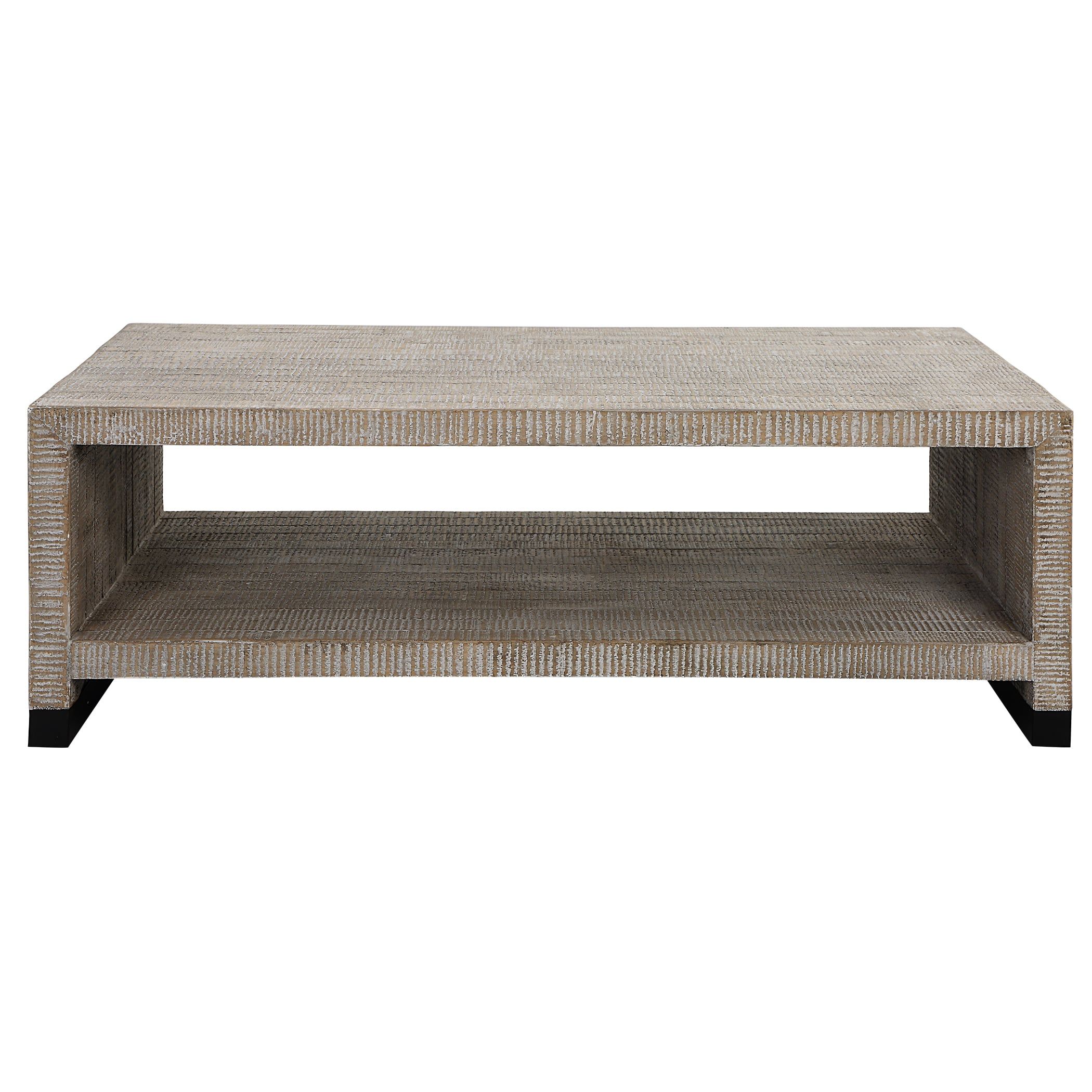 Uttermost Bosk Rustic White Washed Coffee Table With Open Shelving Throughout Coffee Tables With Open Storage Shelves (View 12 of 15)