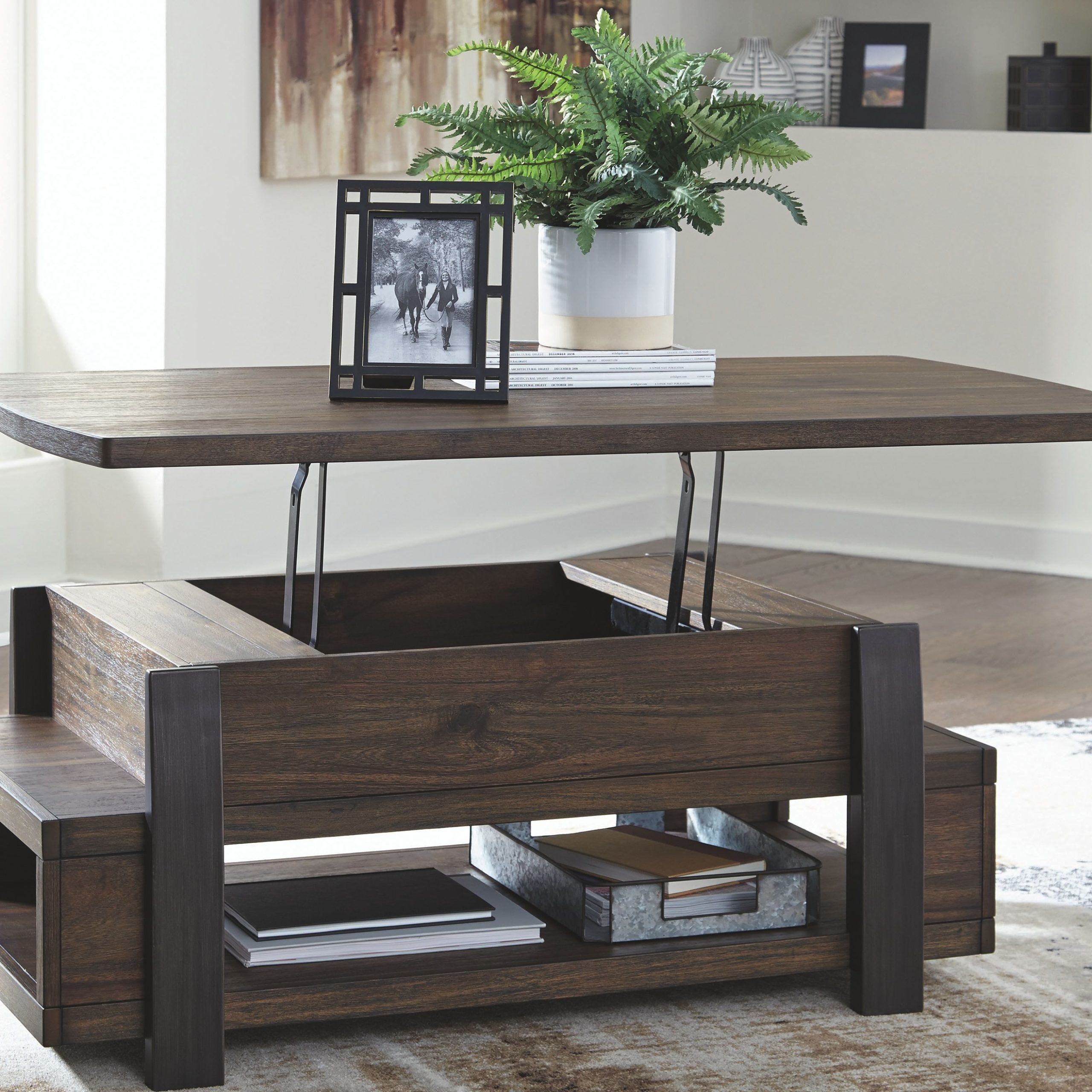 Vailbry Coffee Table With Lift Top, Brown | Lift Top Coffee Table In High Gloss Lift Top Coffee Tables (Photo 6 of 15)