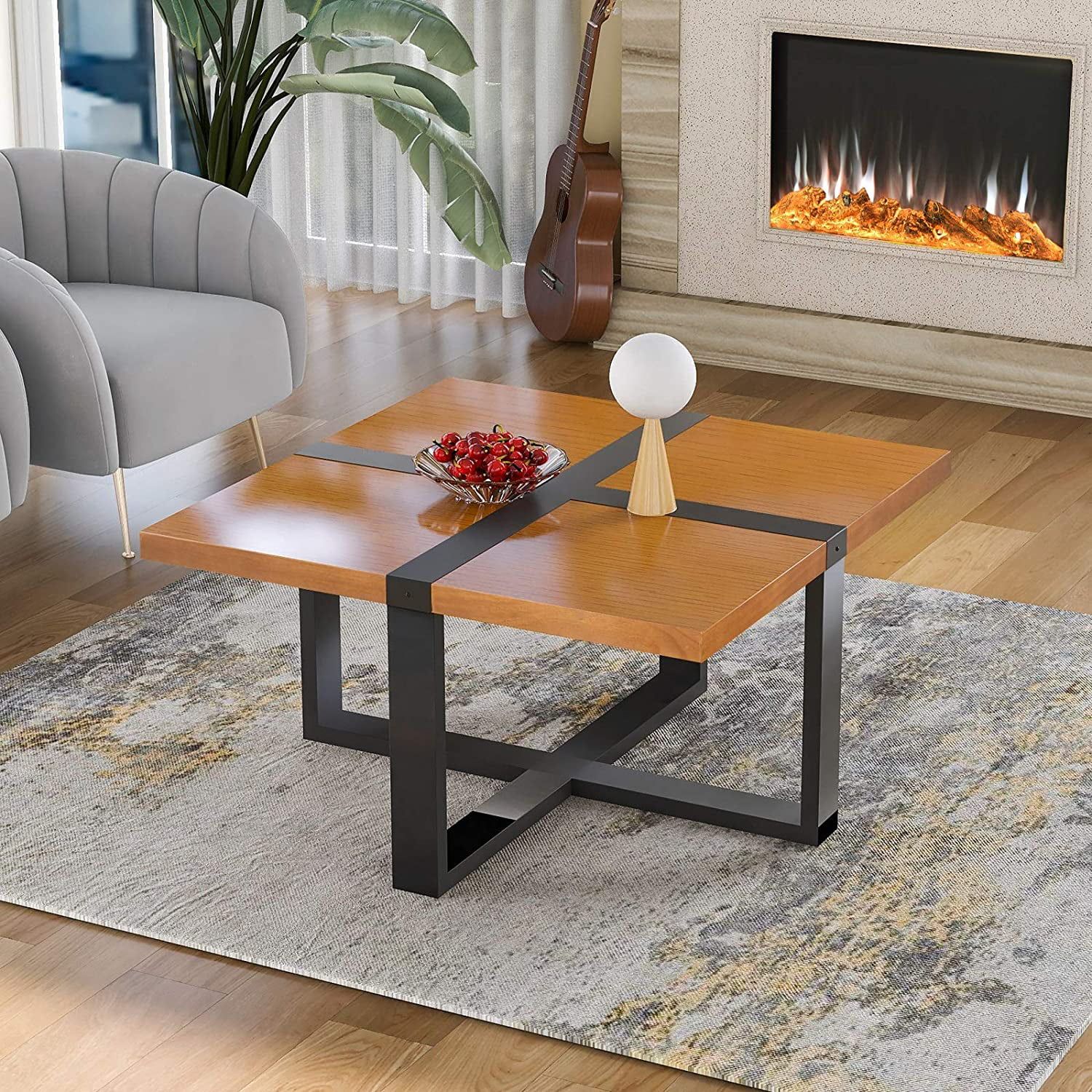 Vanelc 37.4 Inch Solid Wood Farmhouse Coffee Table With Crossed Shape Inside Coffee Tables With Solid Legs (Photo 1 of 15)