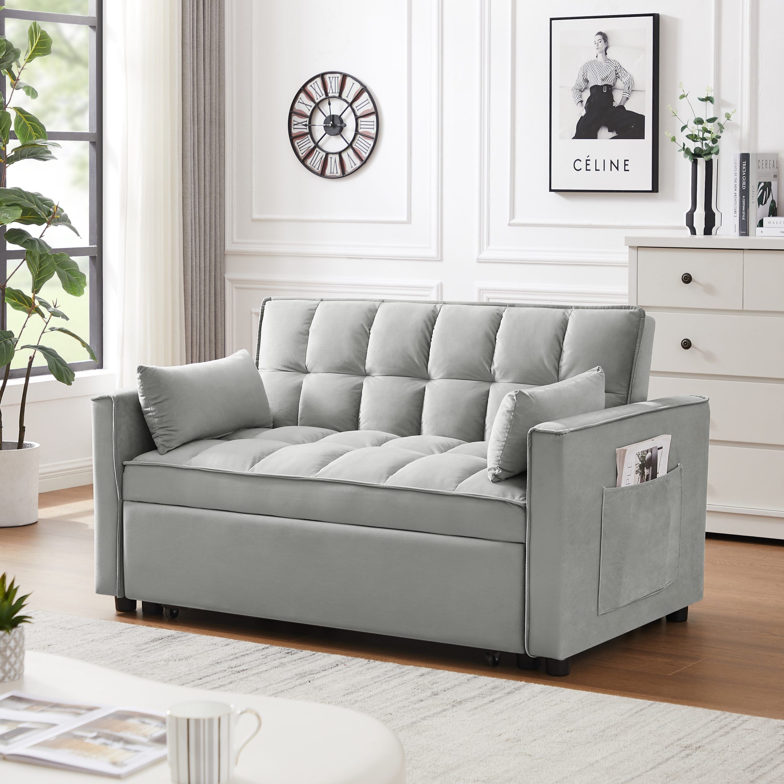 Velvet Loveseat Futon Sofa Pullout Bed, 3 In 1 Convertible Sleeper Sofa Bed  – Bed Bath & Beyond – 38908553 Within 3 In 1 Gray Pull Out Sleeper Sofas (Photo 2 of 15)