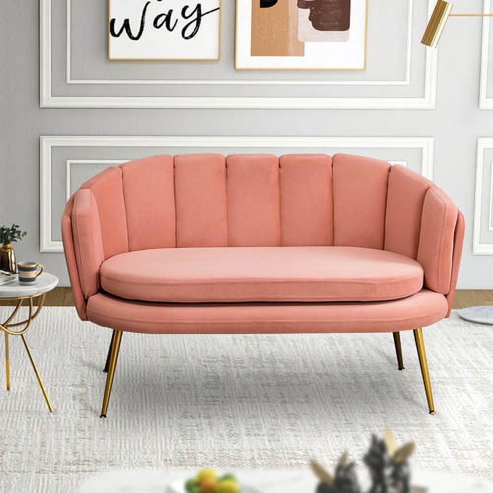 Velvet Loveseat Sofa, Modern 2 Seater Sofa With Gold Legs,comfy Upholstered Small  Love Seat Couch, Flower Shaped Back For Living Room Bedroom, Office,  Apartment, Small Space,pink – Walmart Inside Small Love Seats In Velvet (Photo 14 of 15)