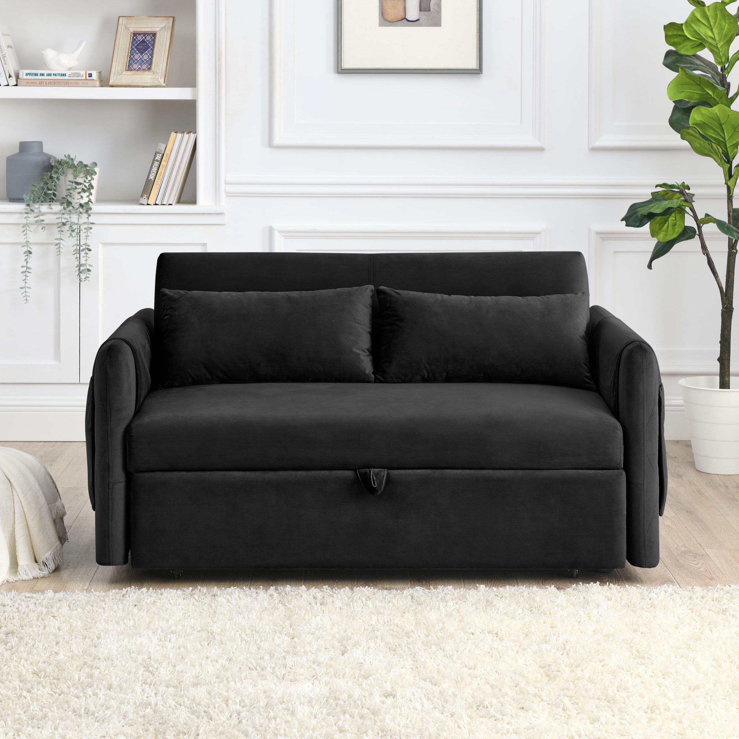 Velvet Loveseat Sofa With Pull Out Bed And 2 Pillow – On Sale – Bed Bath &  Beyond – 37157566 With Black Velvet 2 Seater Sofa Beds (View 4 of 15)