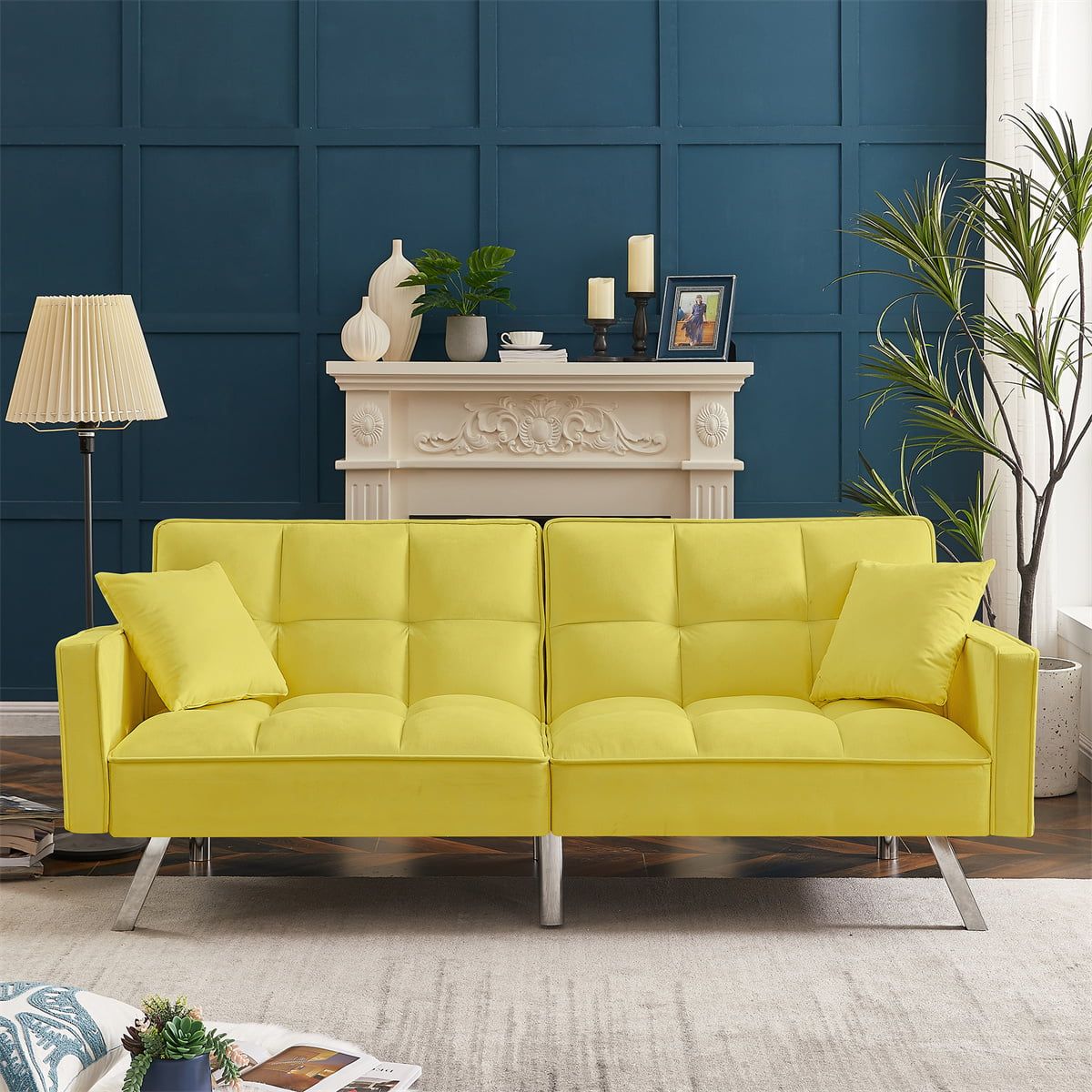 Velvet Sofa Bed, Modern Velvet Sofa Couch Bed With Armrests & 2 Pillows Inside 66&quot; Convertible Velvet Sofa Beds (View 9 of 15)