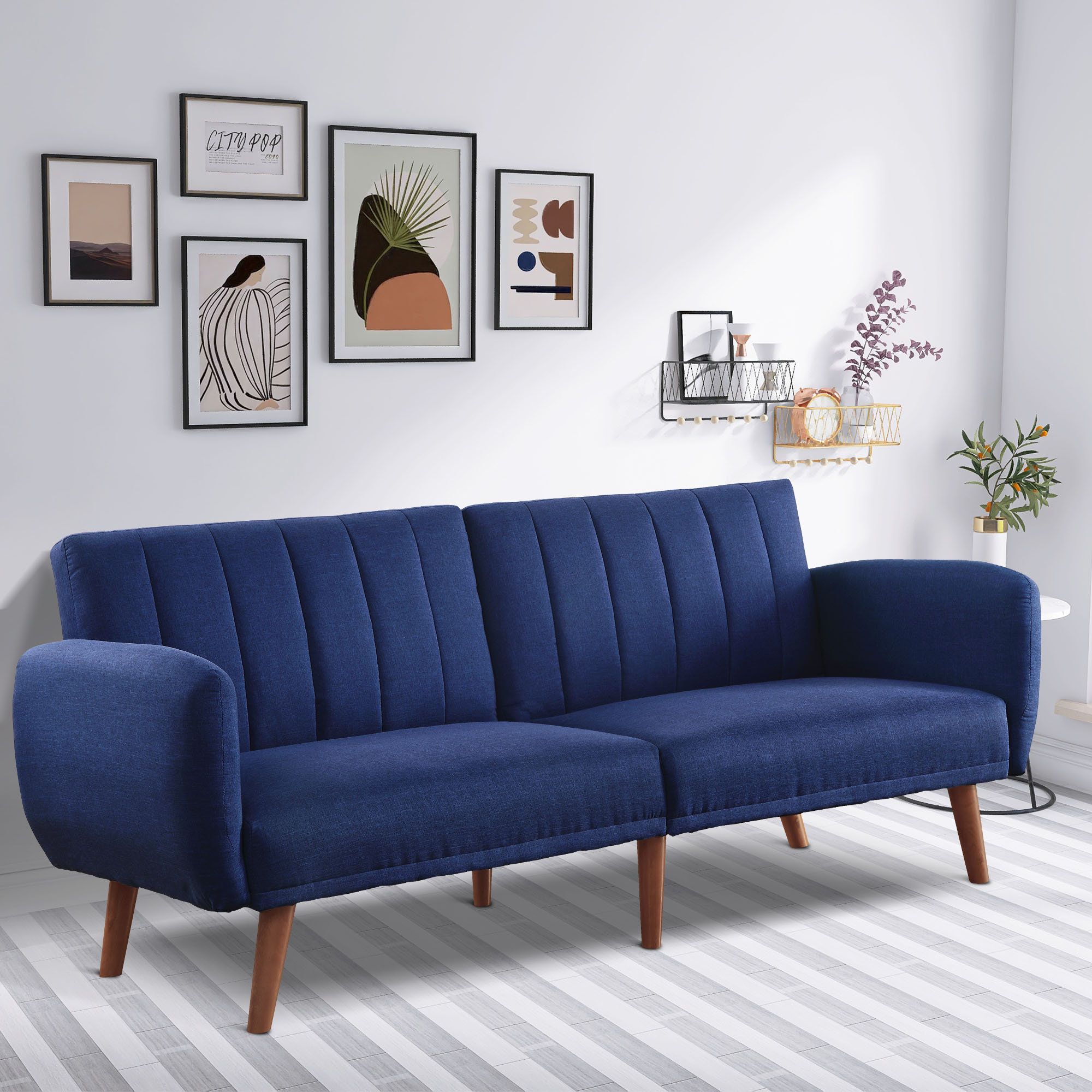 Wade Logan® Argene 76" Upholstered Tight Back Convertible Sofa | Wayfair In Navy Linen Coil Sofas (View 5 of 15)