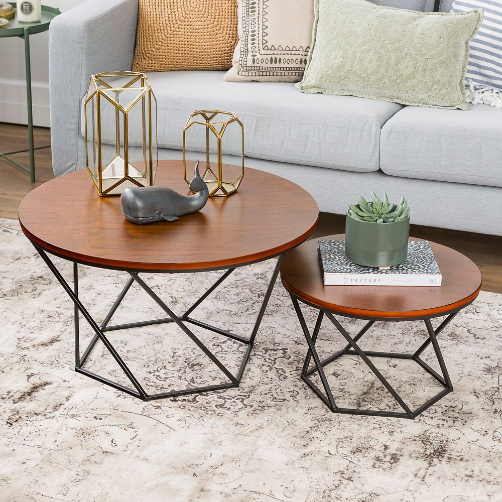 Welwick Designs Modern Nesting Coffee Table, Set Of 2 – Walnut/black With Regard To Modern Nesting Coffee Tables (Photo 2 of 15)