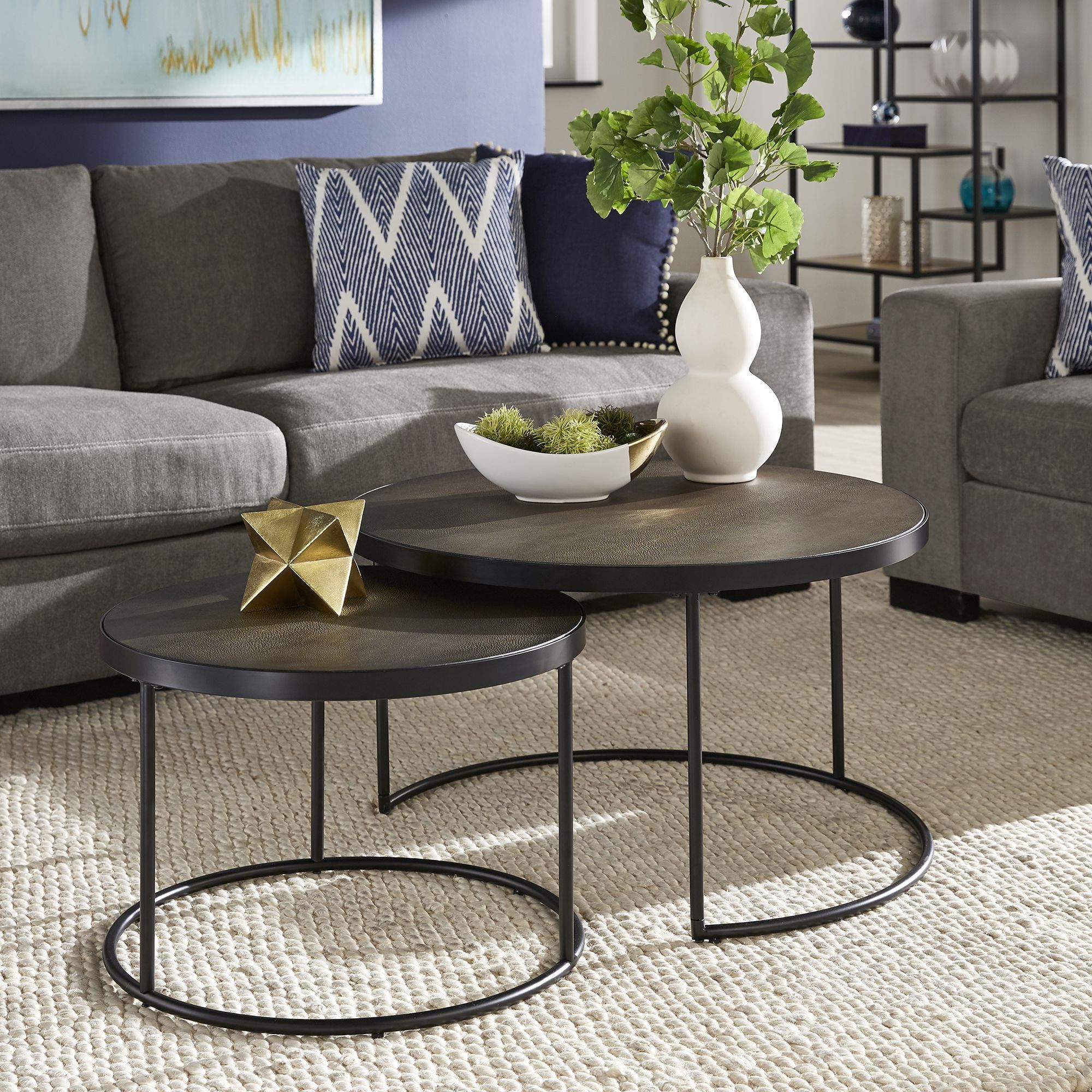 Weston Home Cambridge Black Finish Round Nesting Coffee Tables, Set Of Within Full Black Round Coffee Tables (Photo 5 of 15)