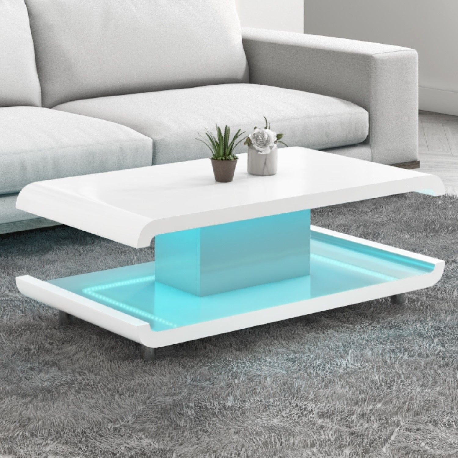 White Coffee Table With Led Lights / High Gloss White Coffee Table With Within Rectangular Led Coffee Tables (Photo 6 of 15)