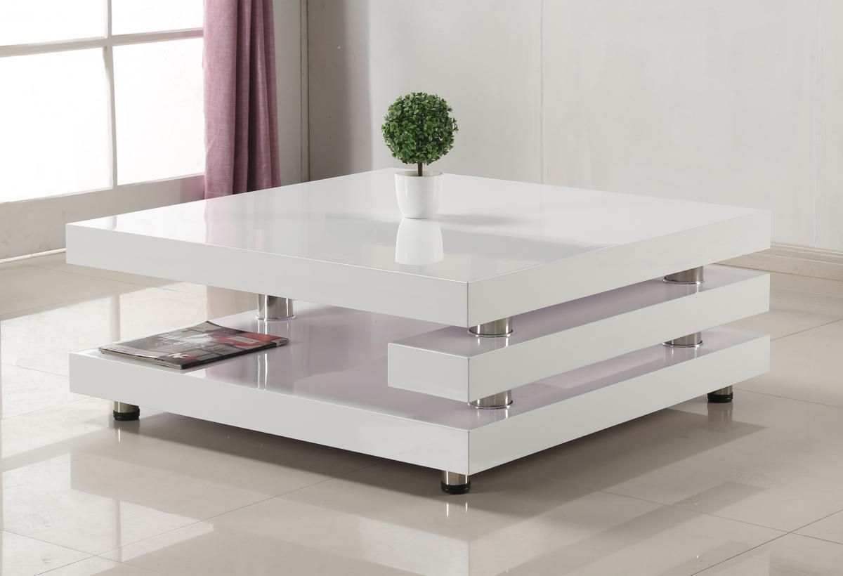 White High Gloss And Stainless Steel Coffee Table – Homegenies Pertaining To Glossy Finished Metal Coffee Tables (View 2 of 15)