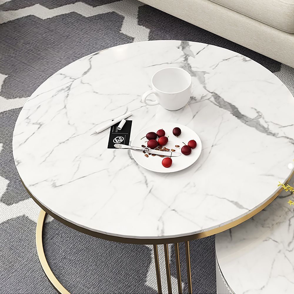 White Round Coffee Table With Storage Faux Marble Top Nesting Coffee With Modern Round Faux Marble Coffee Tables (View 12 of 15)