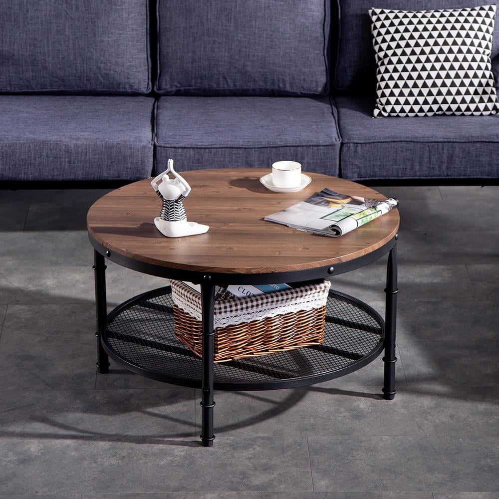 Winado Industrial Coffee Table For Living Room 2 Tier Vintage Round With Round Coffee Tables With Steel Frames (Photo 15 of 15)