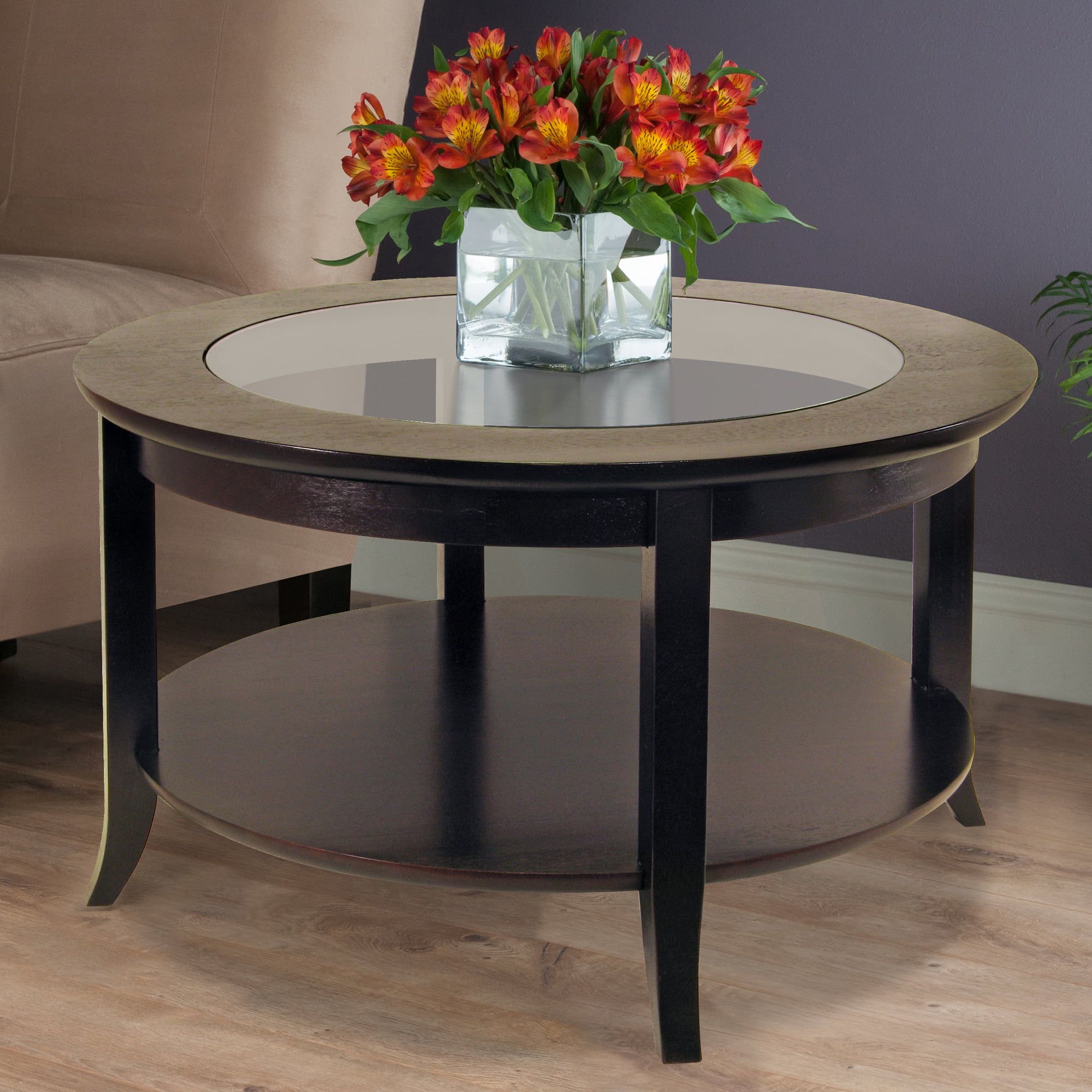 Winsome Wood Genoa Round Coffee Table With Glass Top, Espresso Finish Inside Espresso Wood Finish Coffee Tables (Photo 1 of 15)