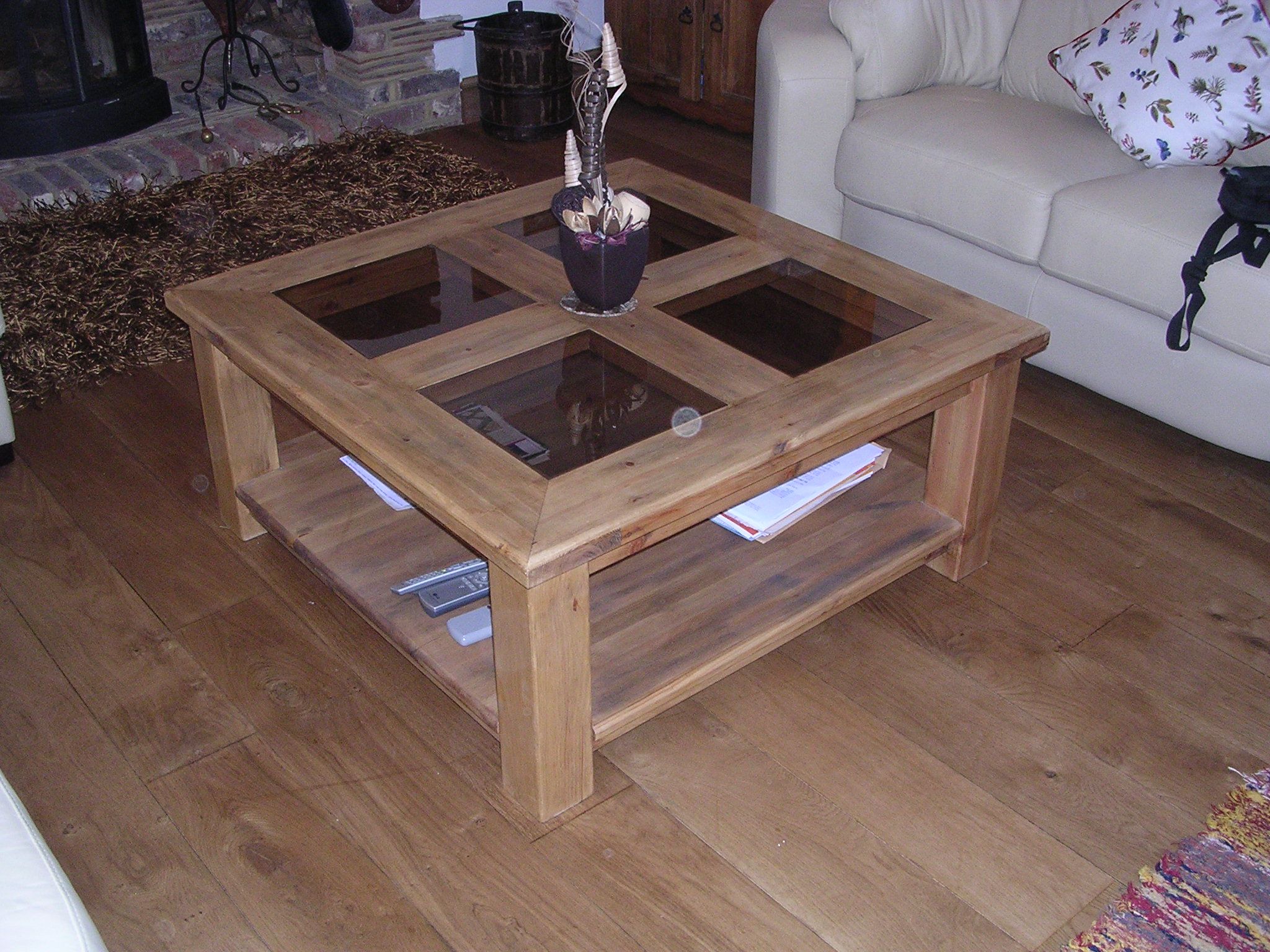 Wooden Coffee Table With Glass Insert – Marlee 3 Pc Cherry Wood Table For Glass Top Coffee Tables (View 13 of 15)