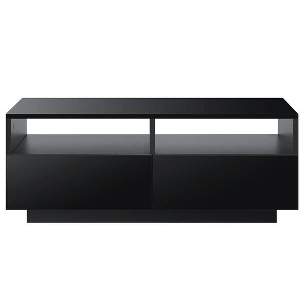 Woodyhome 37.4 In. Black Rectangle Mdf Led Coffee Table With 4 Storage Regarding Led Coffee Tables With 4 Drawers (Photo 15 of 15)