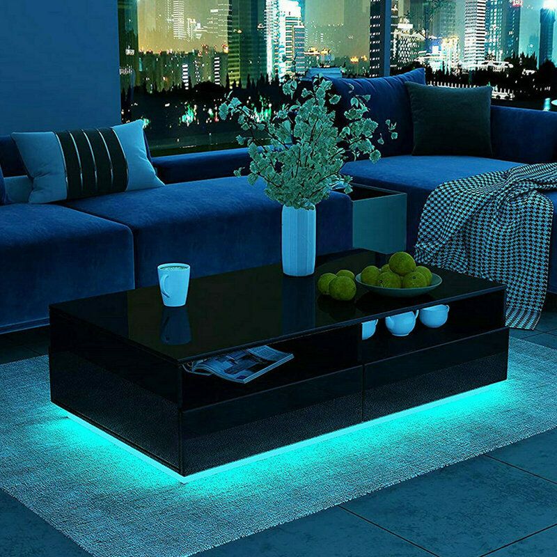 Woodyhome High Gloss Led Coffee Table With 4 Drawer+2 Grids Storage In Rectangular Led Coffee Tables (Photo 8 of 15)
