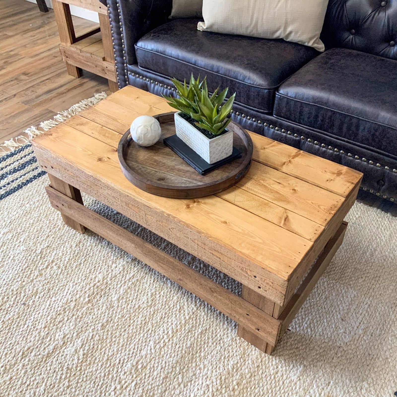 Woven Paths Landmark Pine Solid Wood Farmhouse Coffee Table, Walnut Pertaining To Woven Paths Coffee Tables (View 6 of 15)