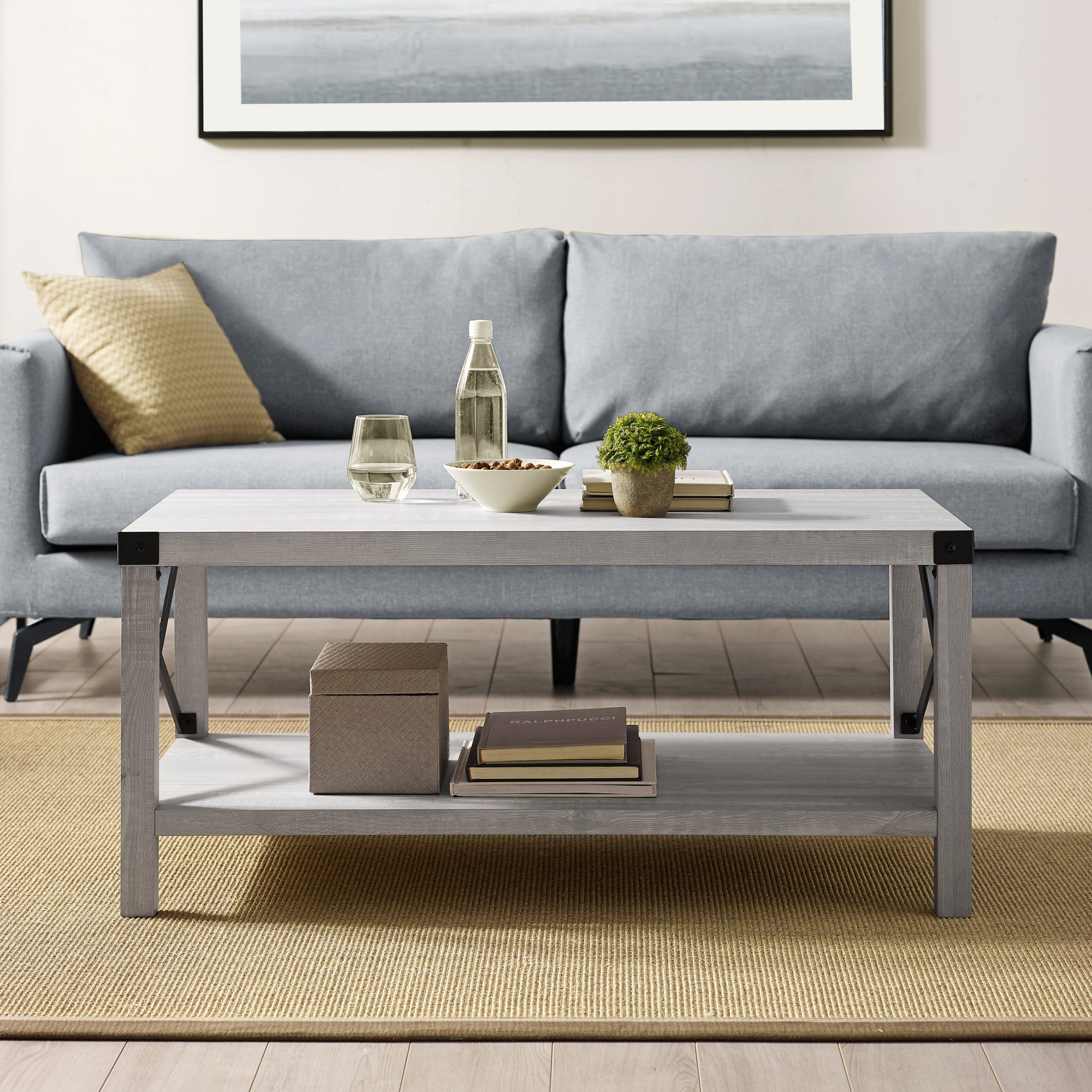 Woven Paths Magnolia Metal X Coffee Table, Stone Grey – Walmart Regarding Woven Paths Coffee Tables (View 7 of 15)