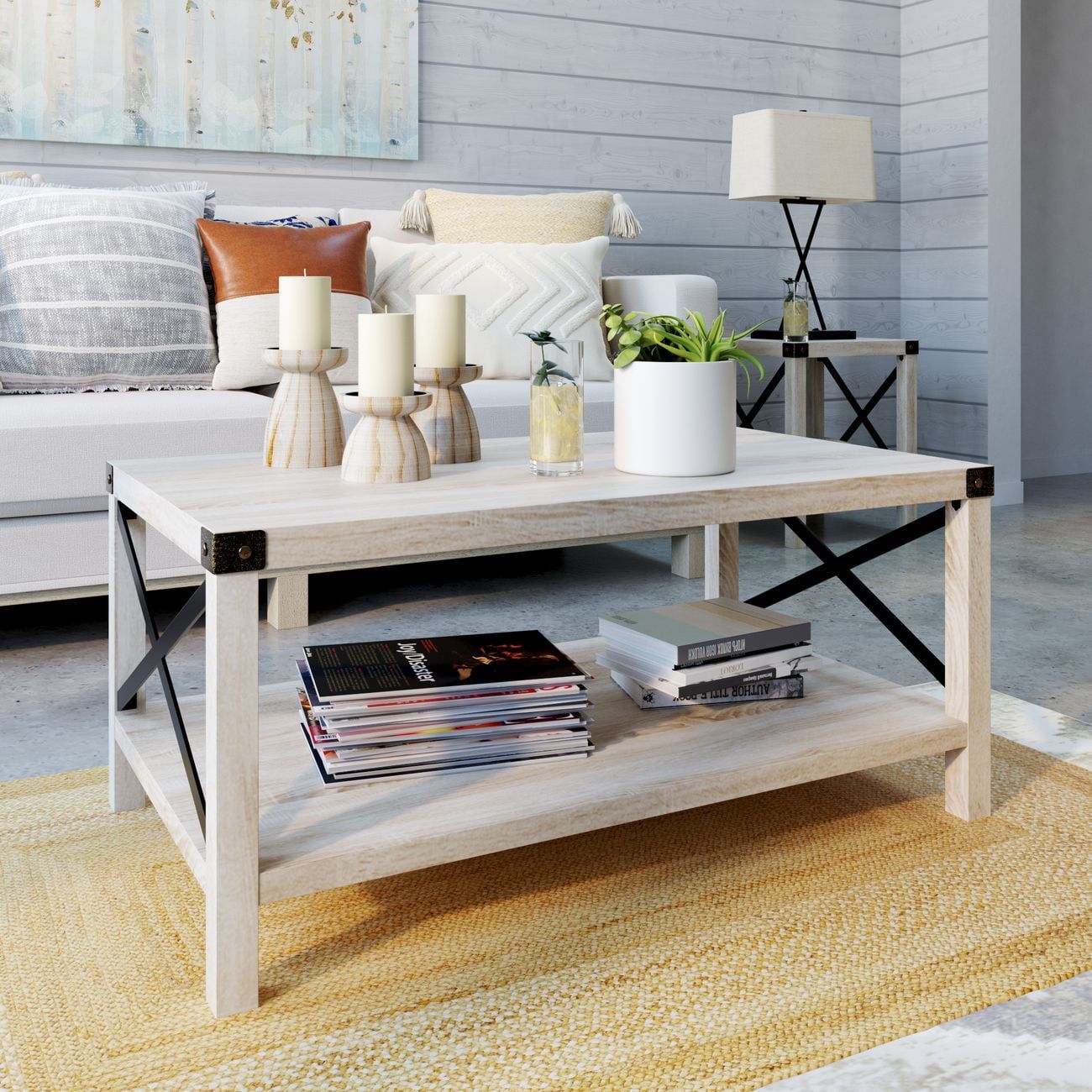 Woven Paths Magnolia Metal X Coffee Table, White Oak – Walmart Within Woven Paths Coffee Tables (Photo 1 of 15)