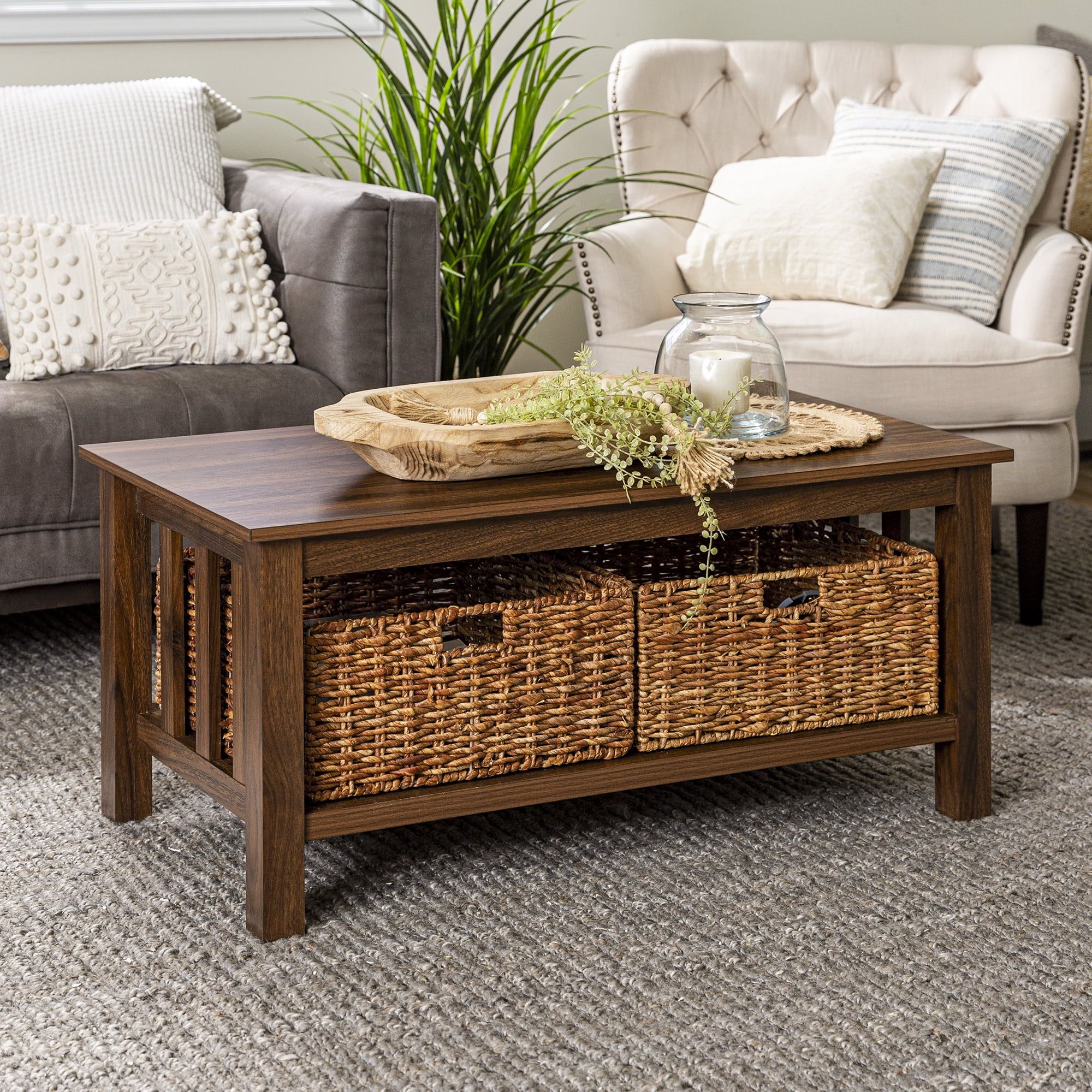 Woven Paths Traditional Storage Coffee Table With Bins, Dark Walnut In Woven Paths Coffee Tables (View 2 of 15)