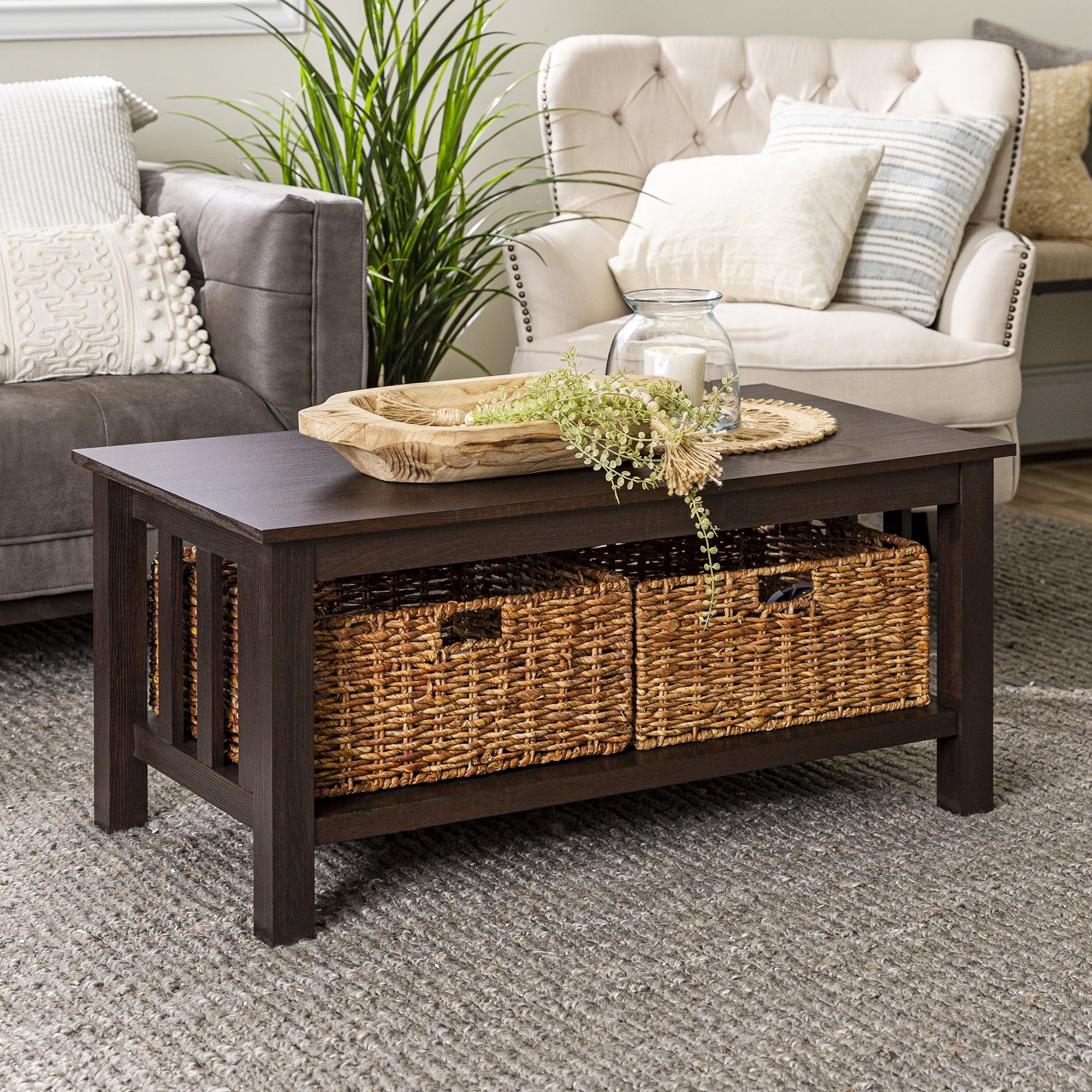 Woven Paths Traditional Storage Coffee Table With Bins, Espresso Inside Woven Paths Coffee Tables (View 8 of 15)