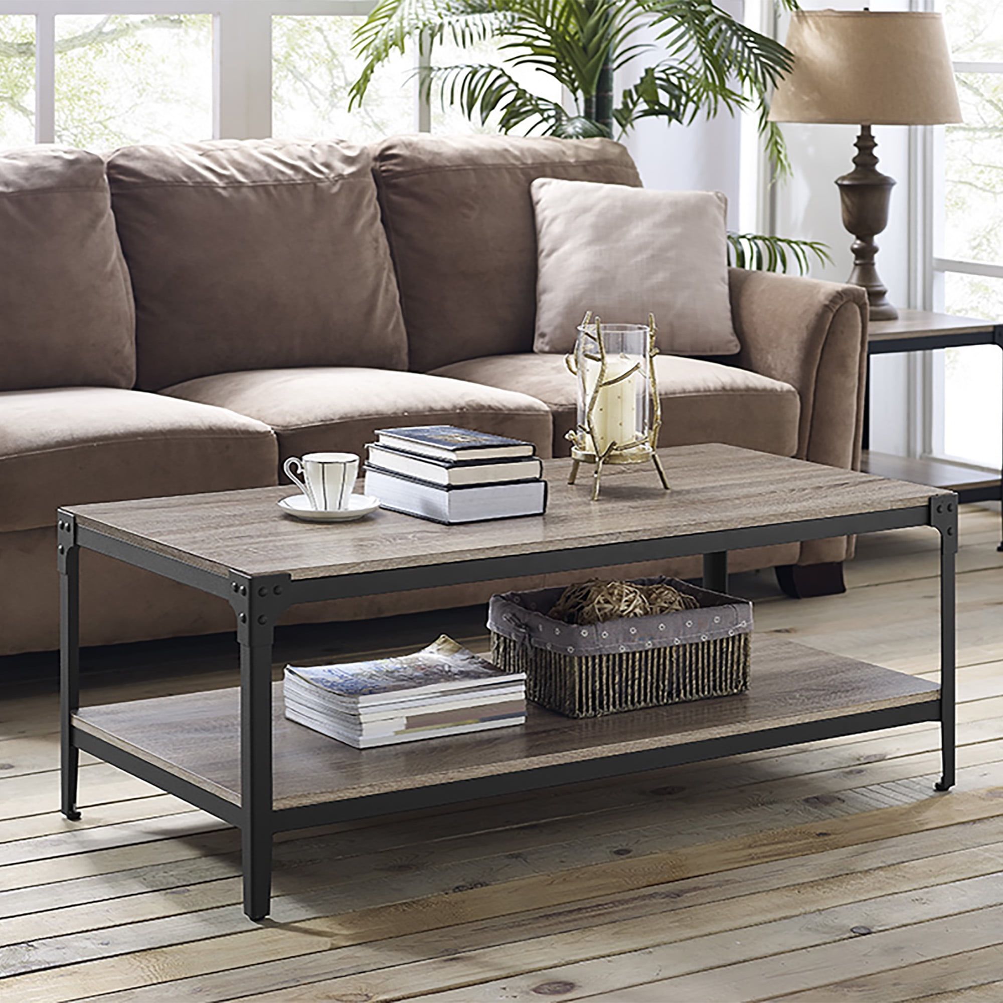 Woven Paths Wilson Angle Iron Rustic Coffee Table, Driftwood – Walmart With Woven Paths Coffee Tables (View 14 of 15)