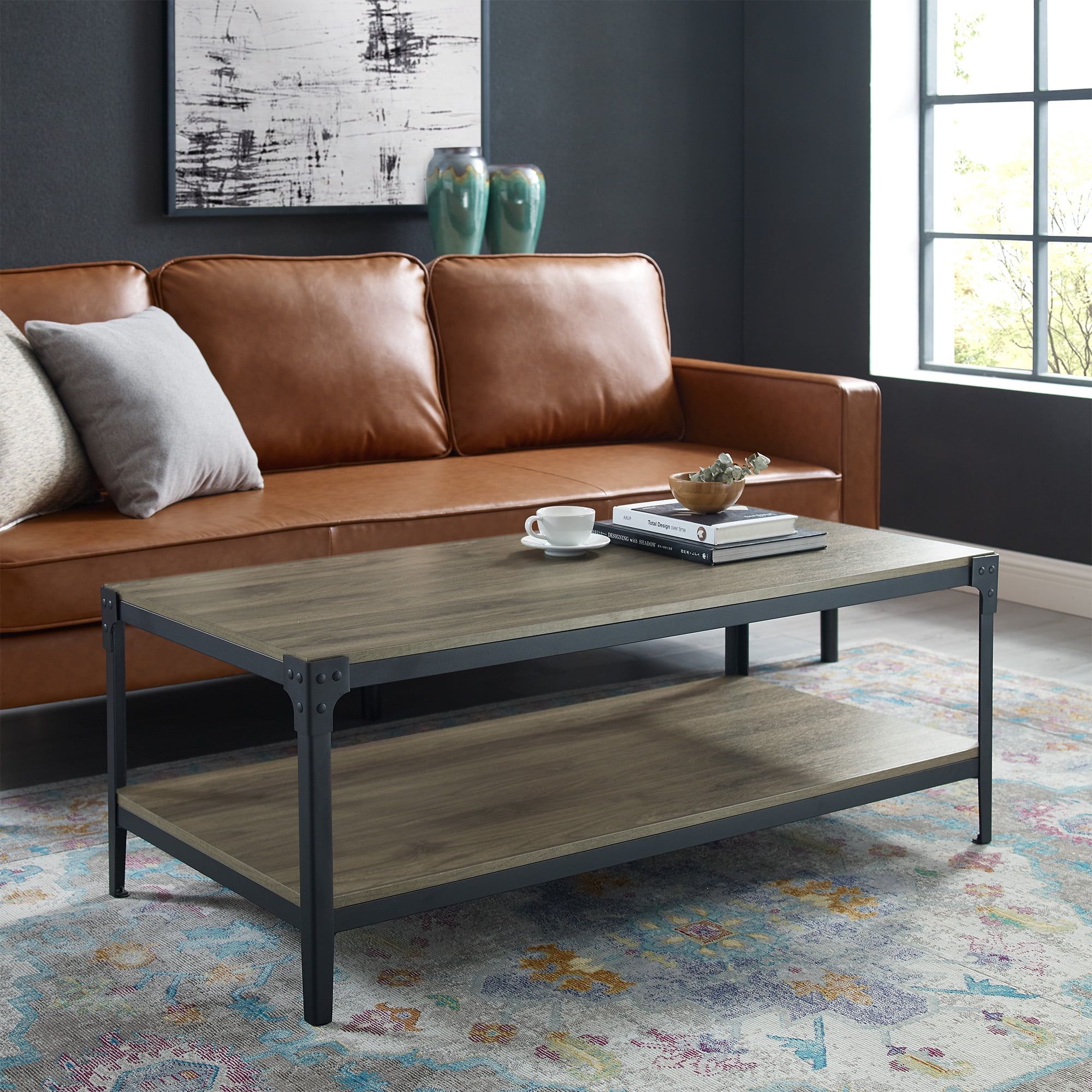 Woven Paths Wilson Angle Iron Rustic Coffee Table, Slate Grey – Walmart With Woven Paths Coffee Tables (View 15 of 15)