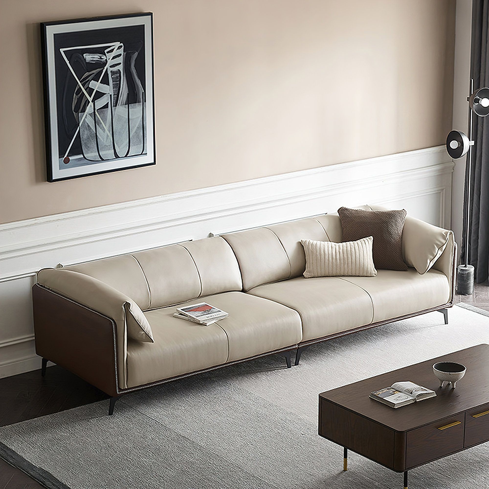 Wrought Studio Beniamino Nordic Luxury Simple Three Seat Faux Leather Sofa  | Wayfair Within Traditional 3 Seater Faux Leather Sofas (Photo 6 of 15)