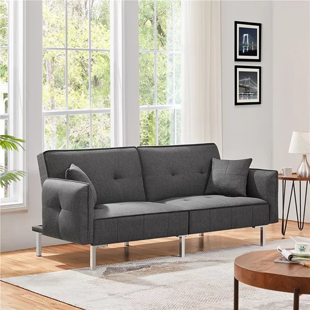 Wrought Studio™ Fabric Covered Futon Sofa Bed With Adjustable Backrest,  Dark Gray | Wayfair Throughout Adjustable Backrest Futon Sofa Beds (Photo 11 of 15)