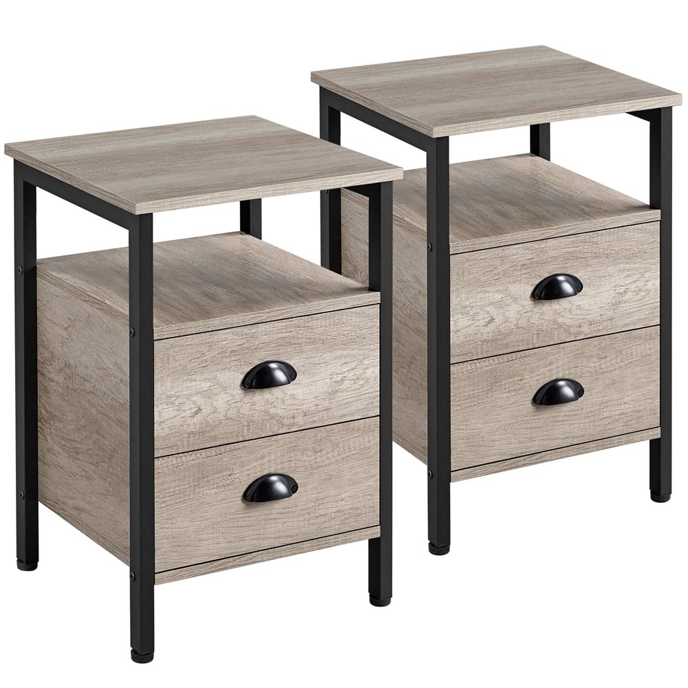 Yaheetech 2pcs Rustic Wooden End Table Side Table With 2 Drawers And In Rustic Gray End Tables (View 14 of 15)