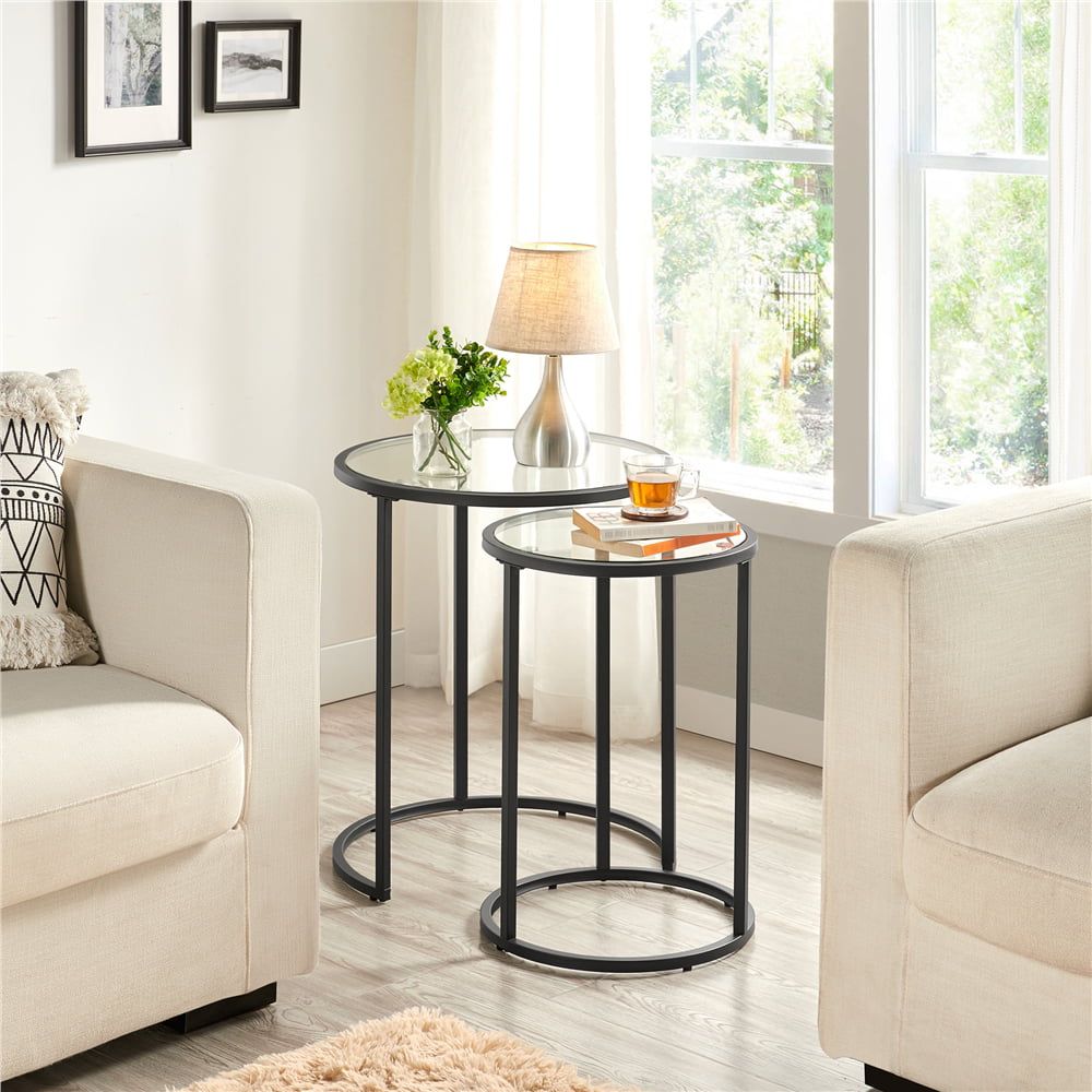 Yaheetech Round Nesting End Table Set With Metal Frame And Glass Top Pertaining To Metal Side Tables For Living Spaces (View 3 of 15)