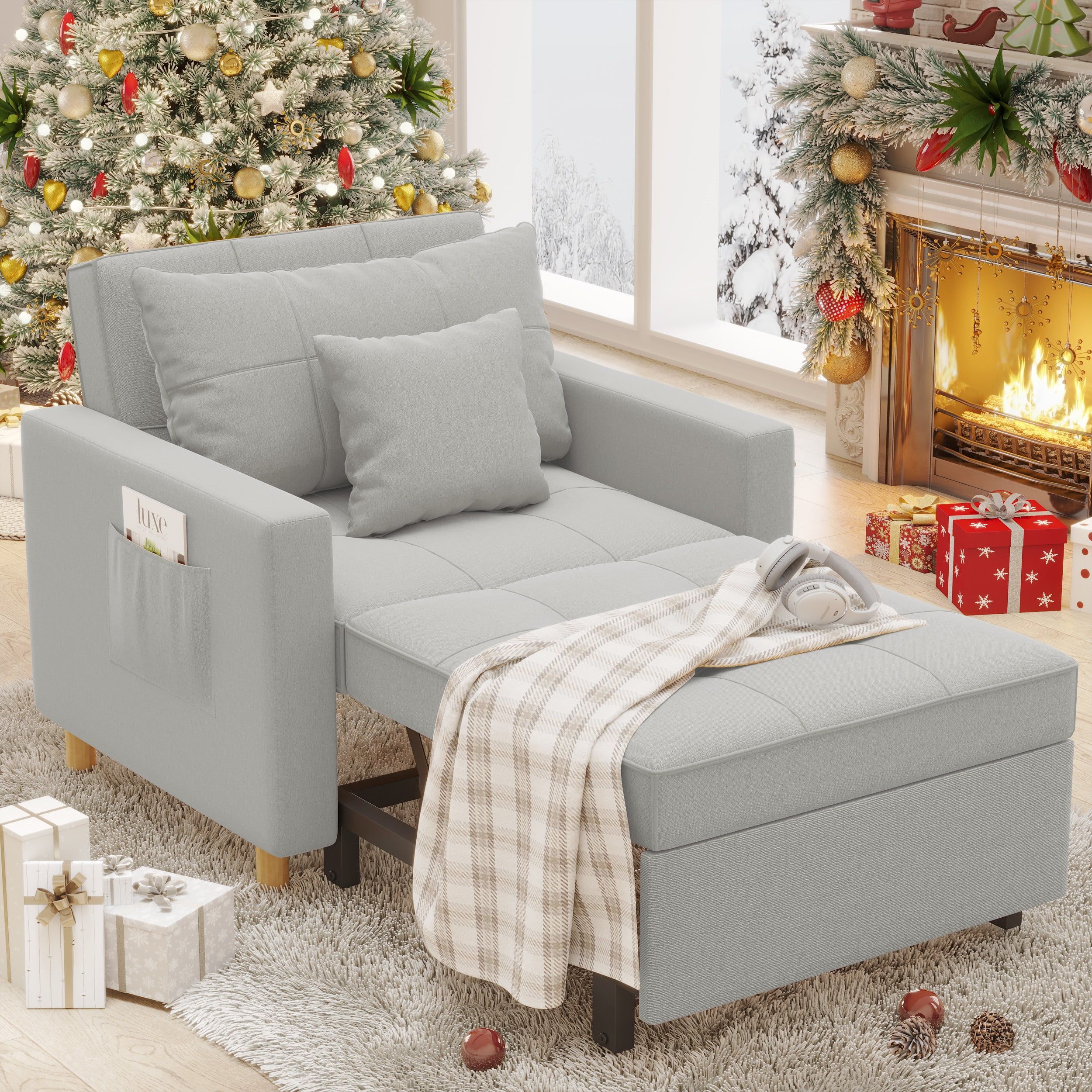 Yodolla 3 In 1 Futon Sofa Bed Chair,convertible Sofa Sleeper Light Gray –  Walmart Inside Convertible Light Gray Chair Beds (Photo 8 of 15)
