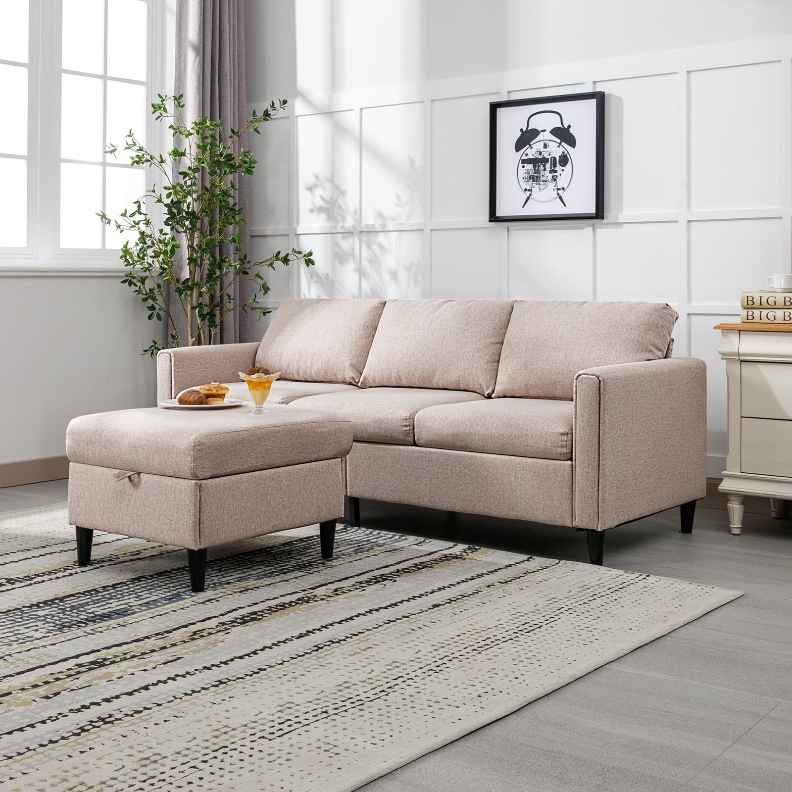 Zafly Convertible Sectional Sofa Couch, 3 Seat Upholstered Sofa With  Flexible Storage Ottoman Chaise, Modern Modular L Shape Couches For Living  Room/office – Beige – Walmart Inside 3 Seat Convertible Sectional Sofas (Photo 2 of 15)