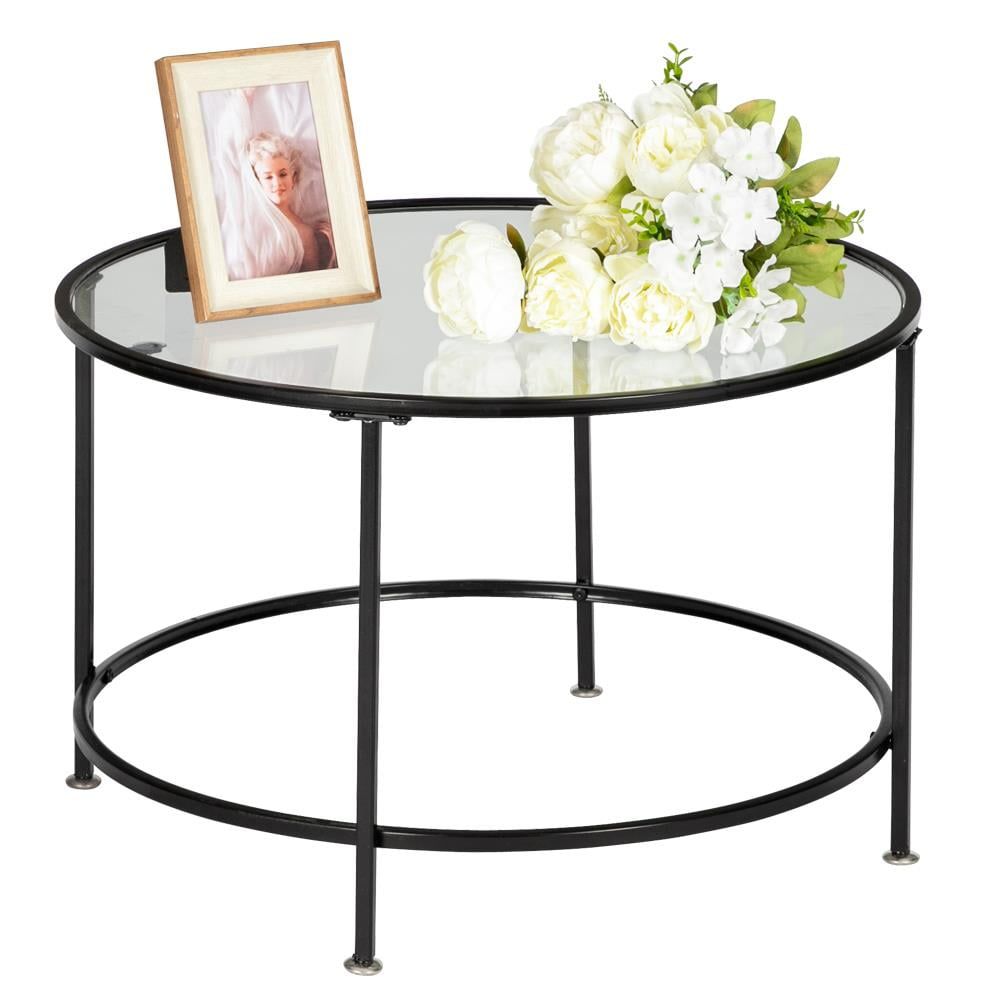 Zimtown 26" Tempered Glass Round Coffee Table Coffee Cocktail Table For With Regard To Tempered Glass Coffee Tables (Photo 14 of 15)